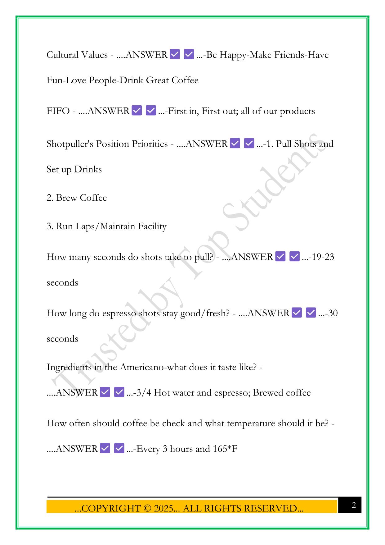 BIGGBY COFFEE TRAINEE STUDY GUIDE 2025 QUESTIONS AND ANSWERS