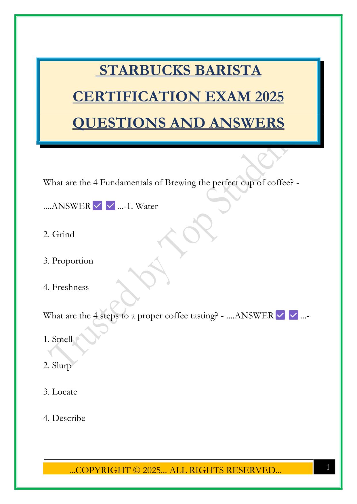 STARBUCKS BARISTA CERTIFICATION EXAM 2025 QUESTIONS AND ANSWERS