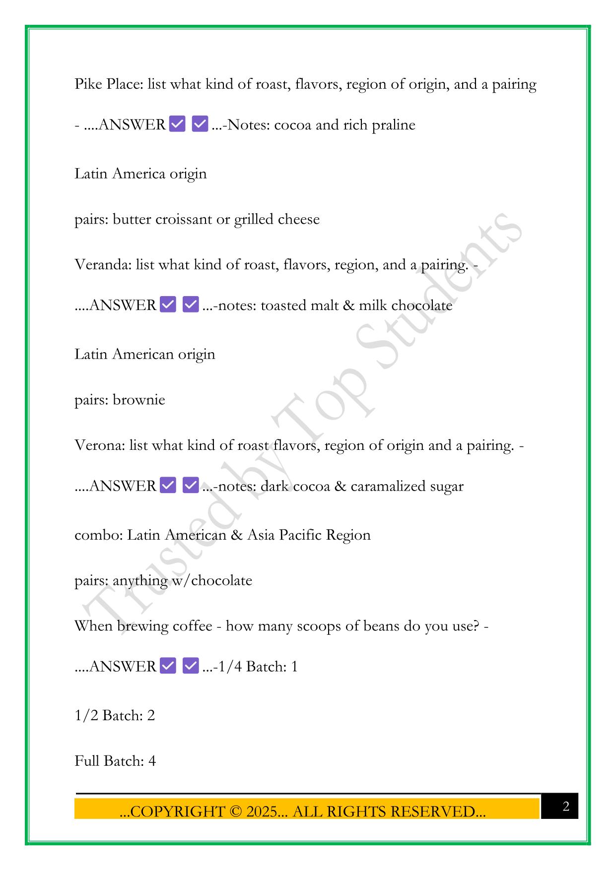 STARBUCKS BARISTA CERTIFICATION EXAM 2025 QUESTIONS AND ANSWERS