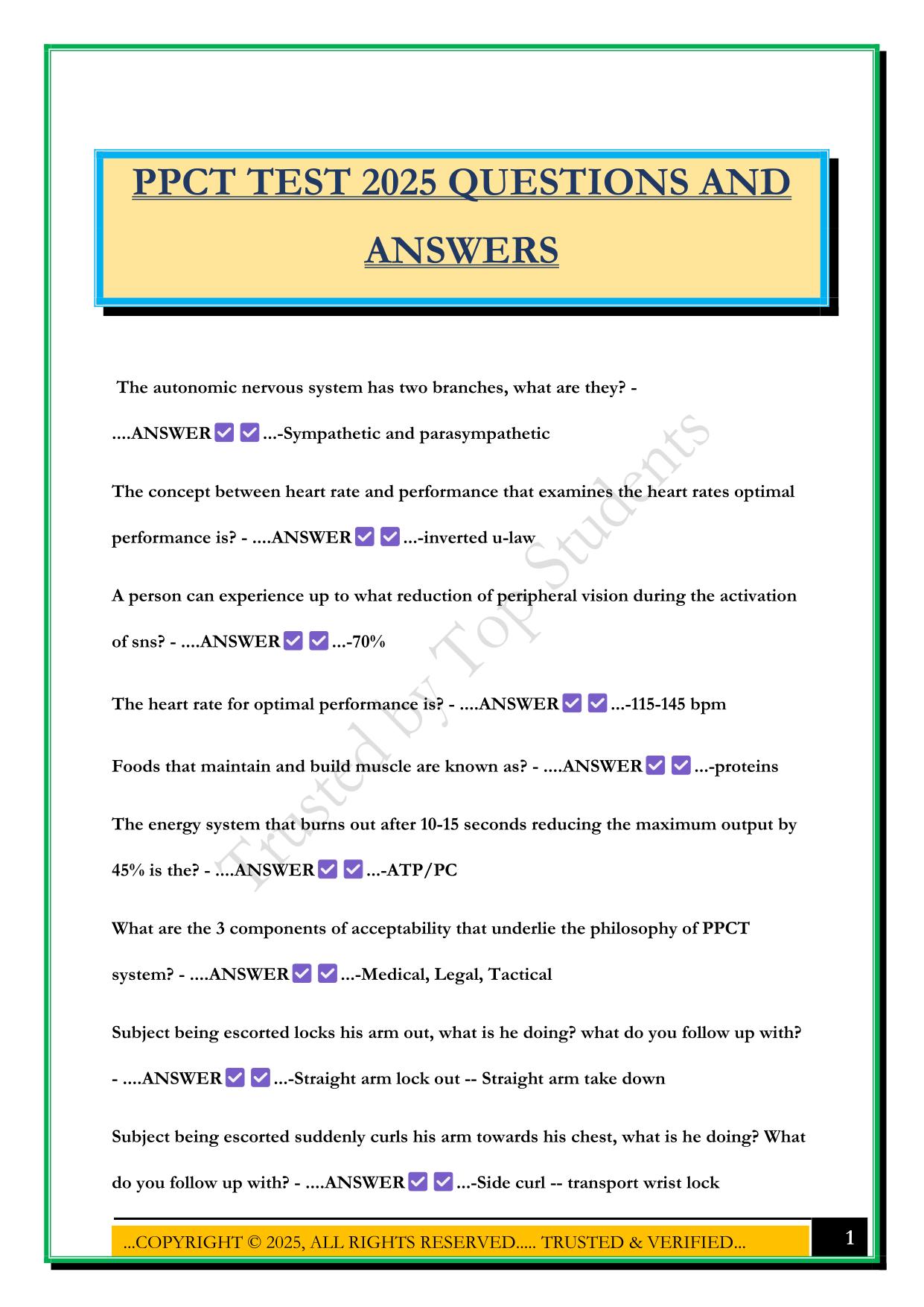PPCT TEST 2025 QUESTIONS AND ANSWERS