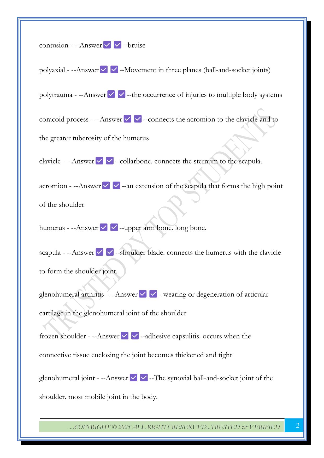 MSC ORT WEEK 2 TEST 2025 Questions and Answers