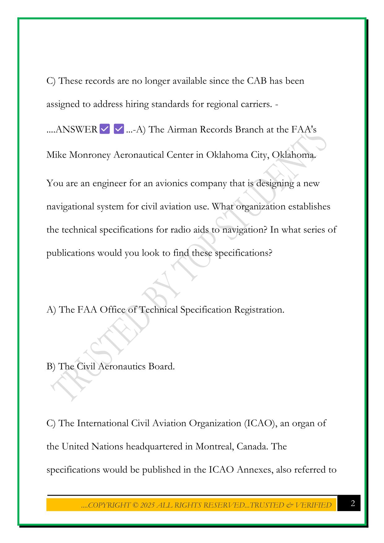 AVIATION LAW FINAL EXAM 2025 QUESTIONS AND ANSWERS