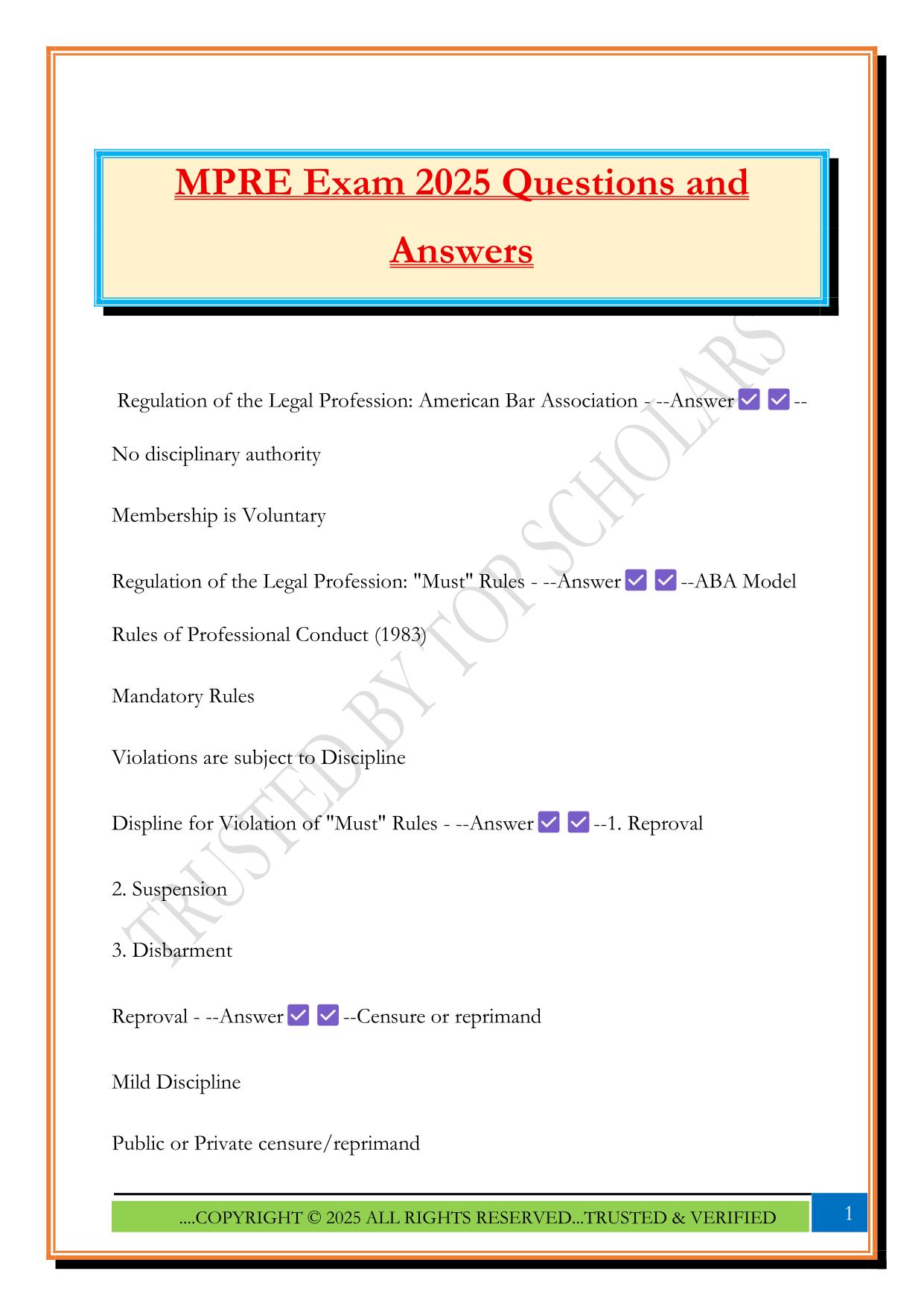 MPRE Exam 2025 Questions and Answers