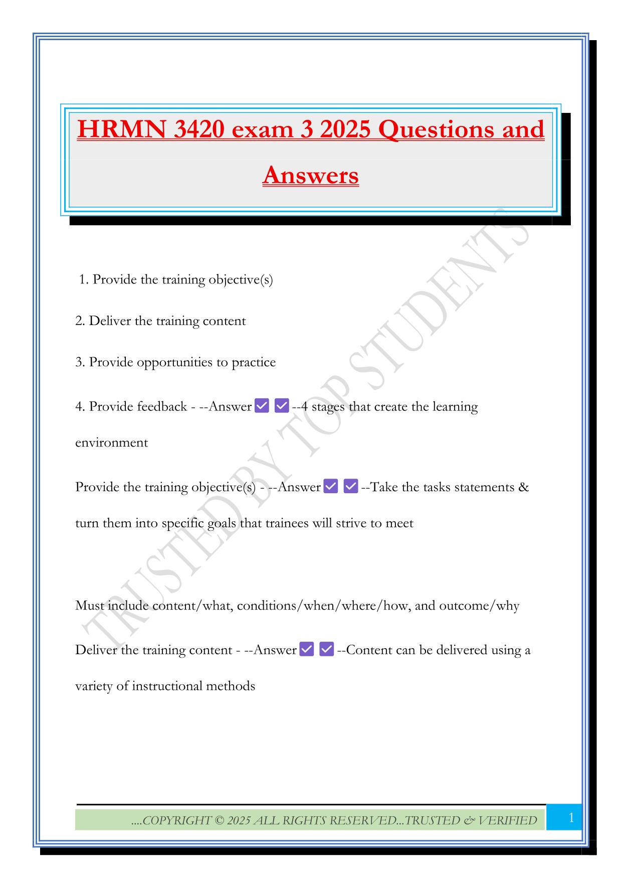 HRMN 3420 exam 3 2025 Questions and Answers