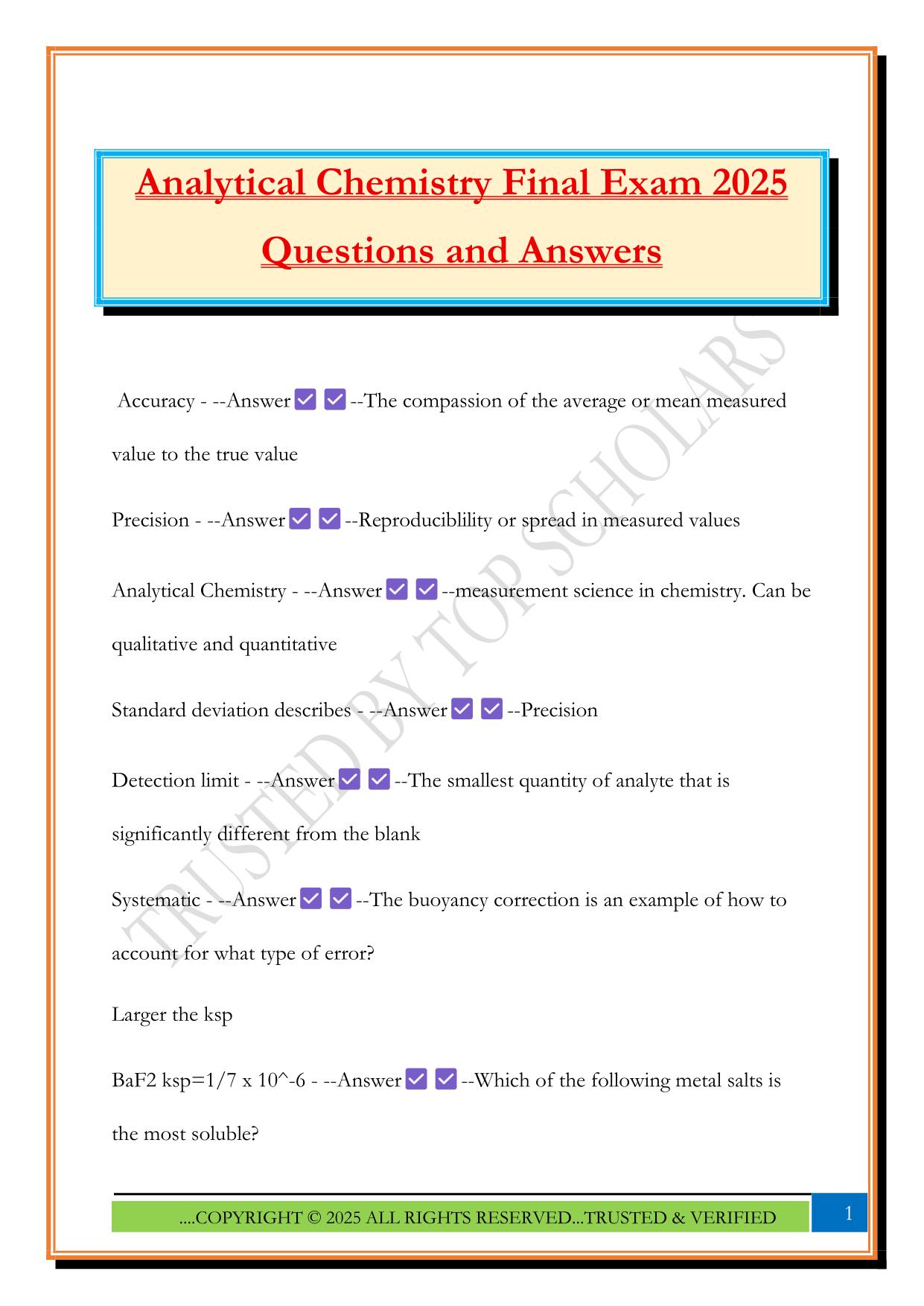 Analytical Chemistry Final Exam 2025 Questions and Answers