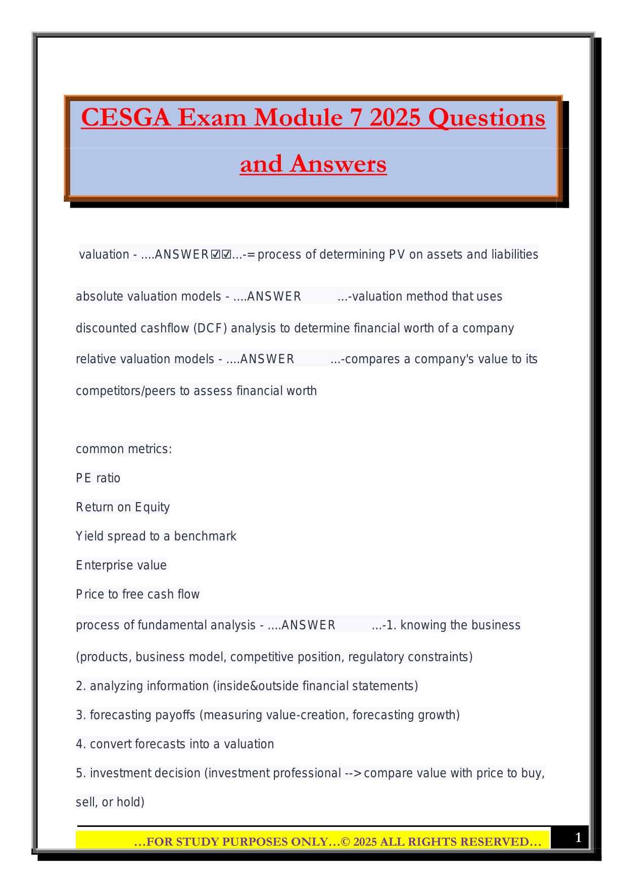 CESGA Exam Module 7 2025 Questions and Answers