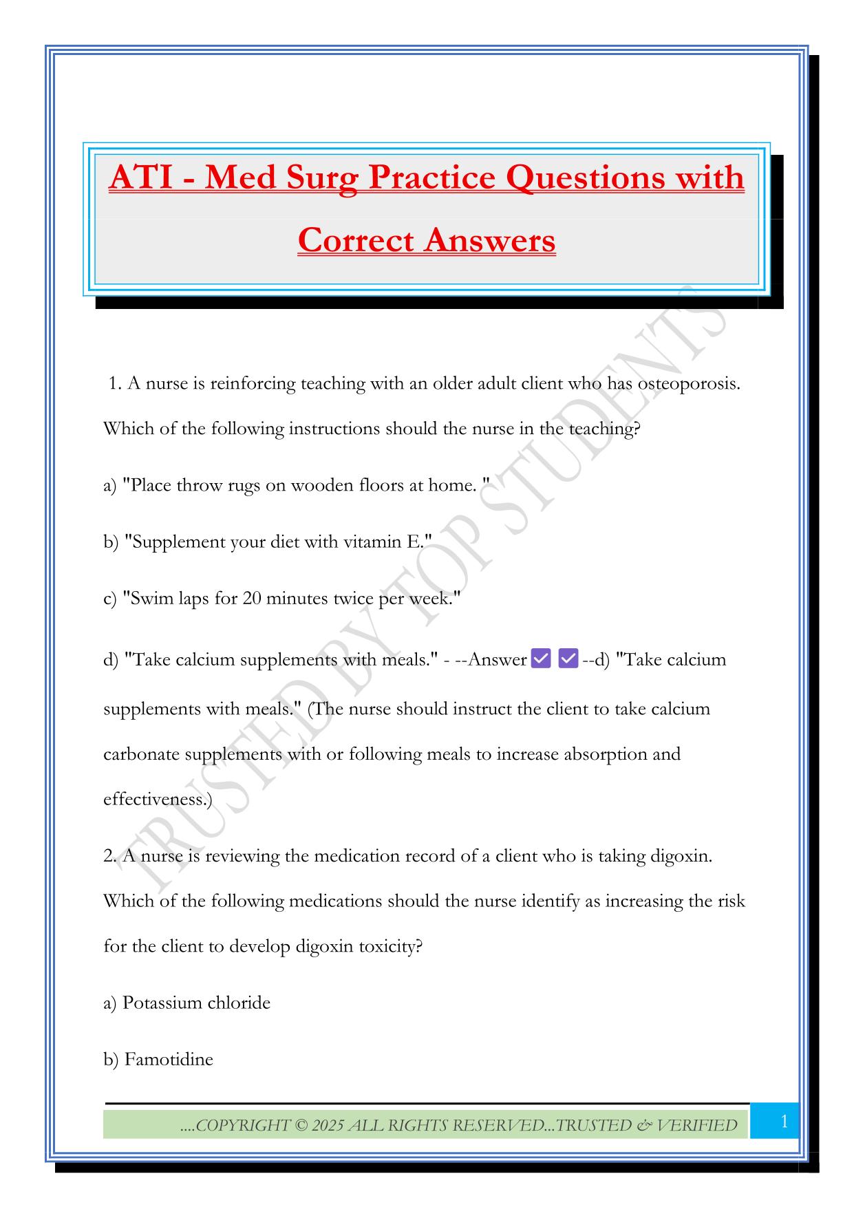 ATI - Med Surg Practice Questions with Correct Answers