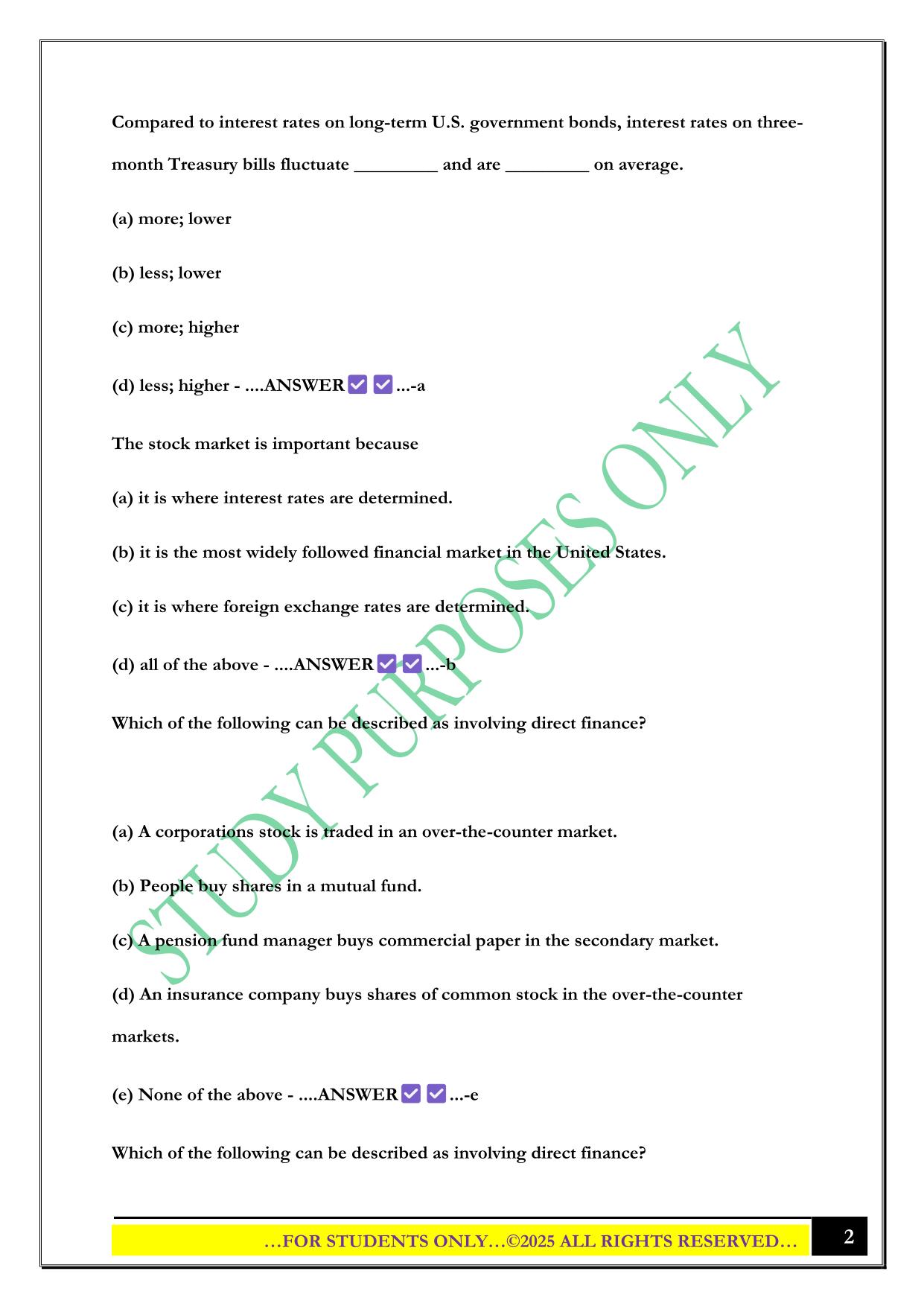 Financial Markets and Institutions Exam 2025 Questions and Answers