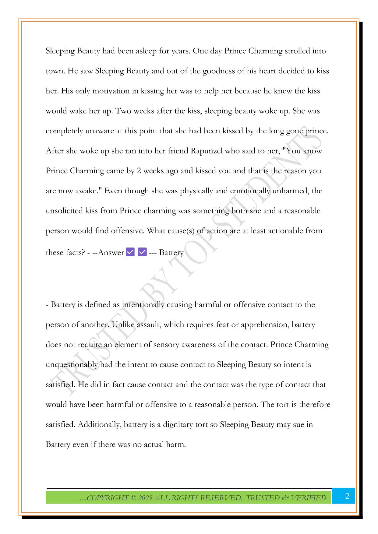 Torts Practice Problems Exam 2025 Questions and Answers