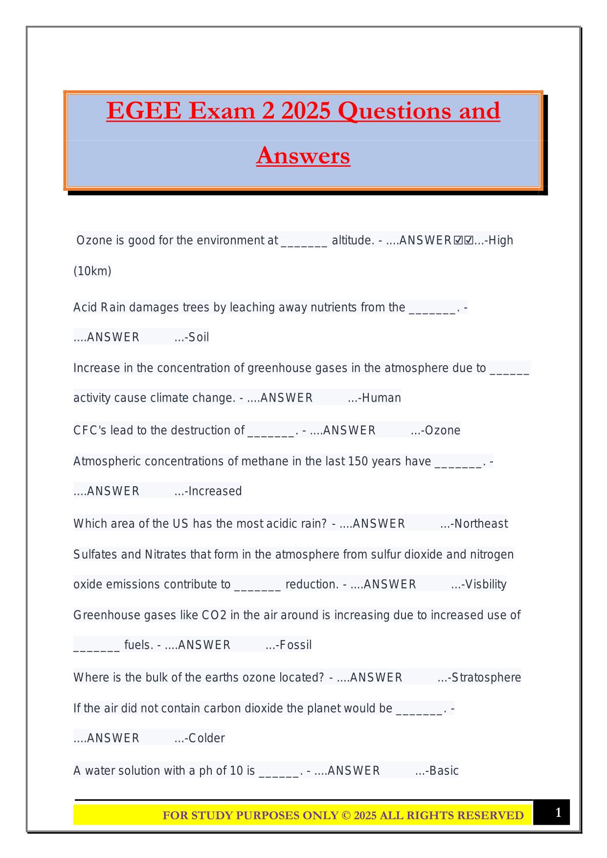 EGEE Exam 2 2025 Questions and Answers