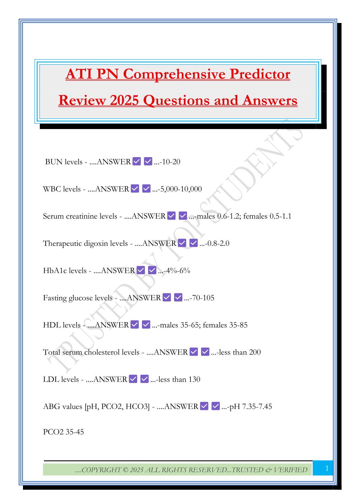 ATI PN Comprehensive Predictor Review 2025 Questions and Answers