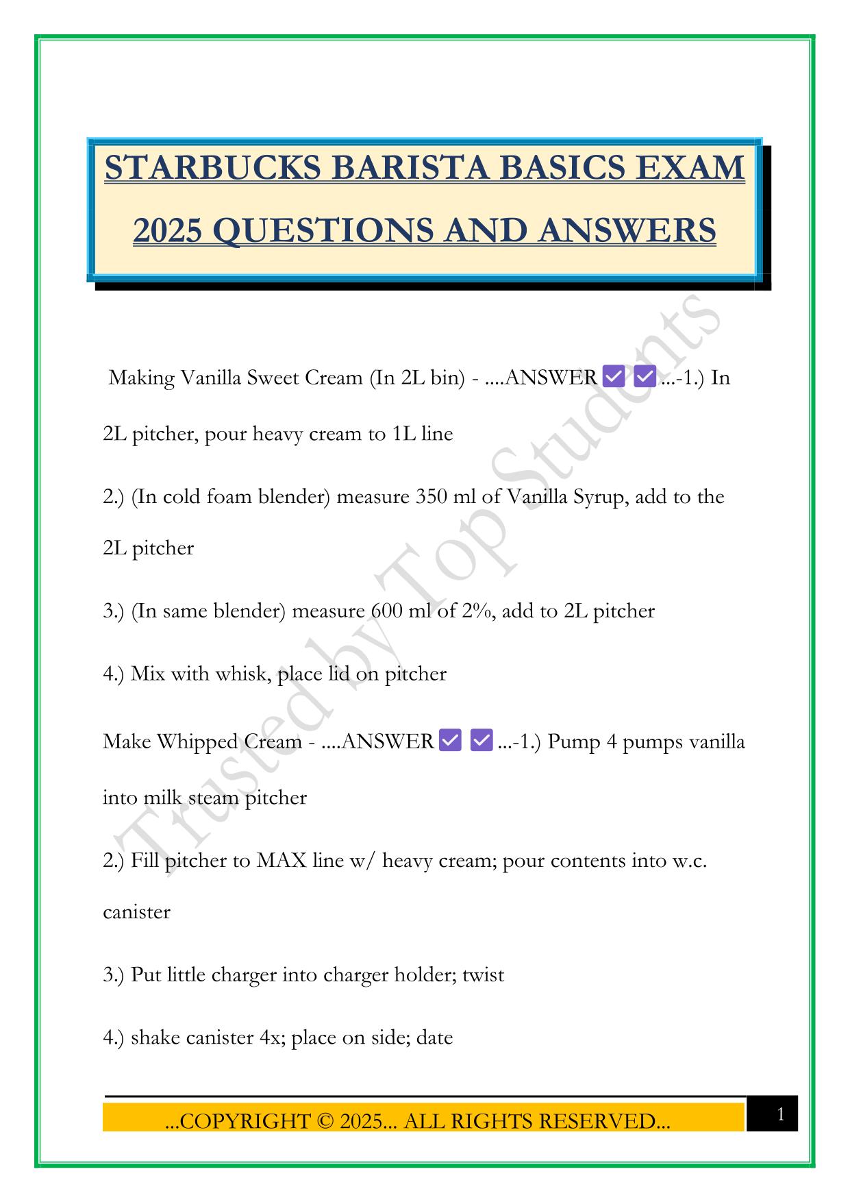 STARBUCKS BARISTA BASICS EXAM 2025 QUESTIONS AND ANSWERS