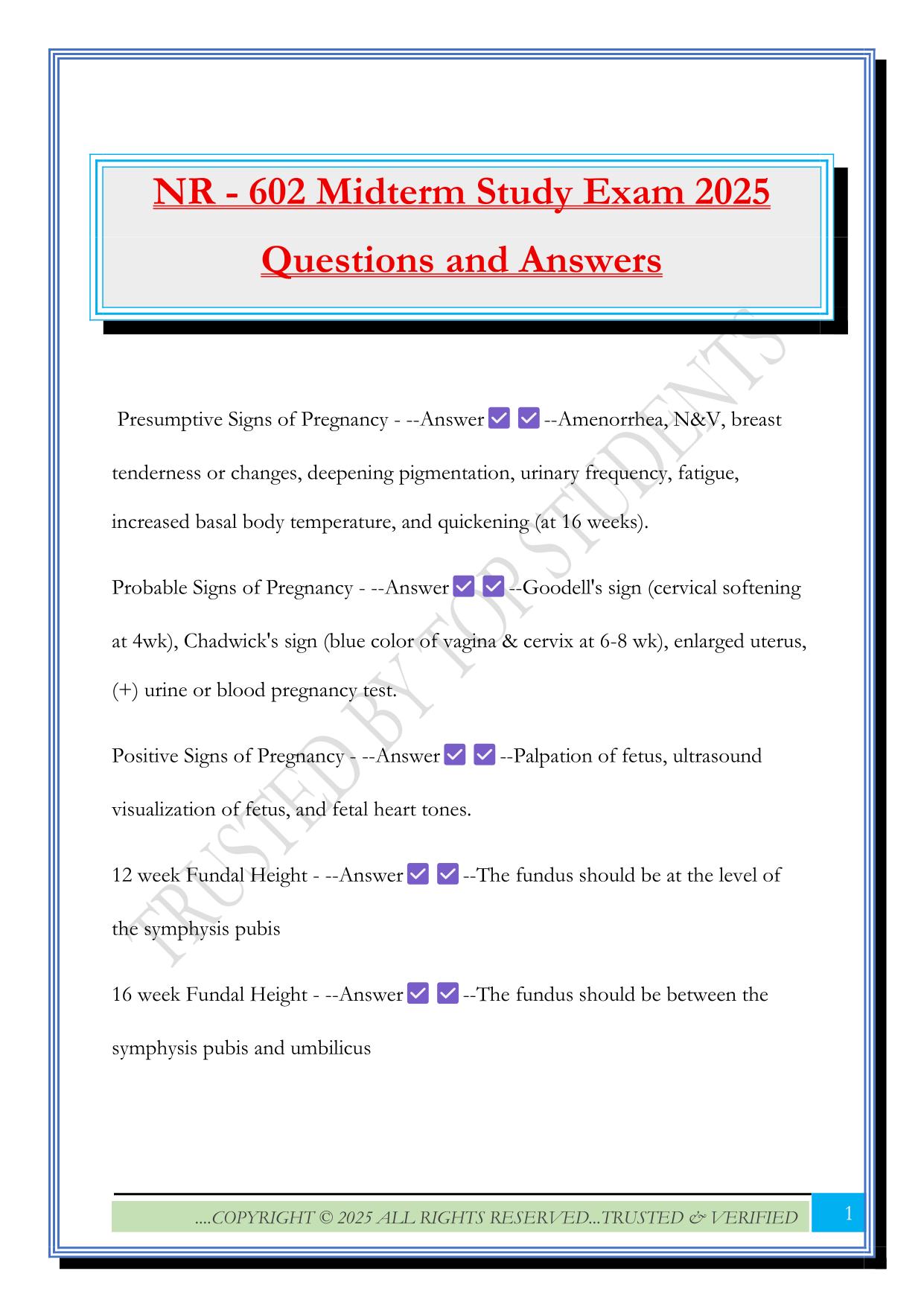 NR - 602 Midterm Study Exam 2025 Questions and Answers