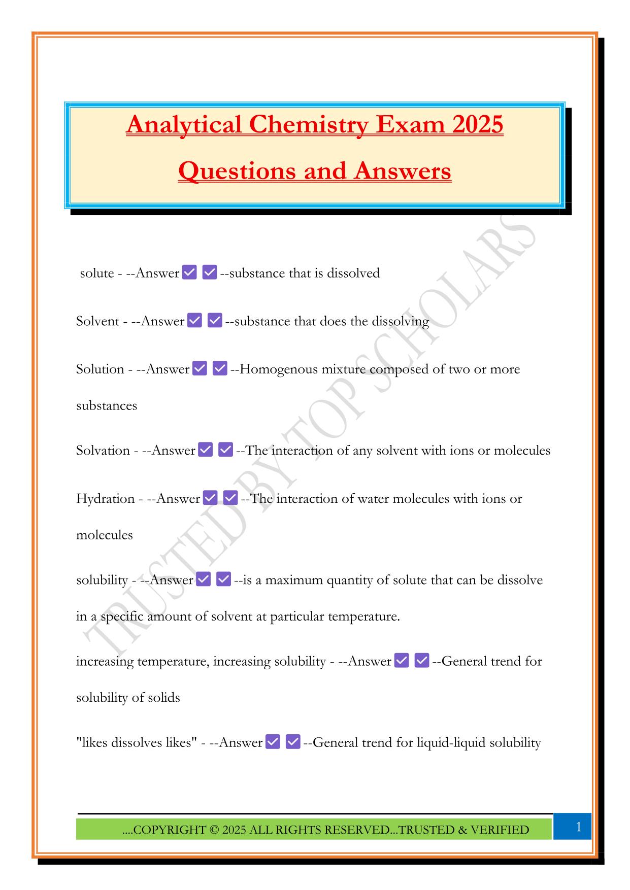 Analytical Chemistry Exam 2025 Questions and Answers