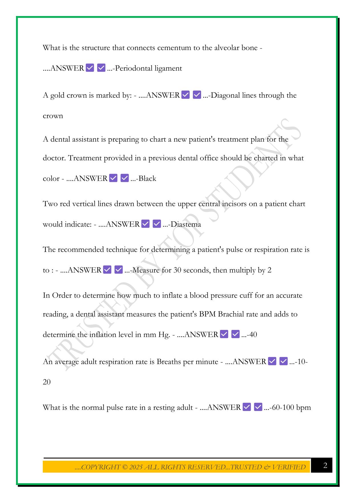 DENTAL ASSISTANT PRACTICE EXAM 2025 QUESTIONS AND ANSWERS