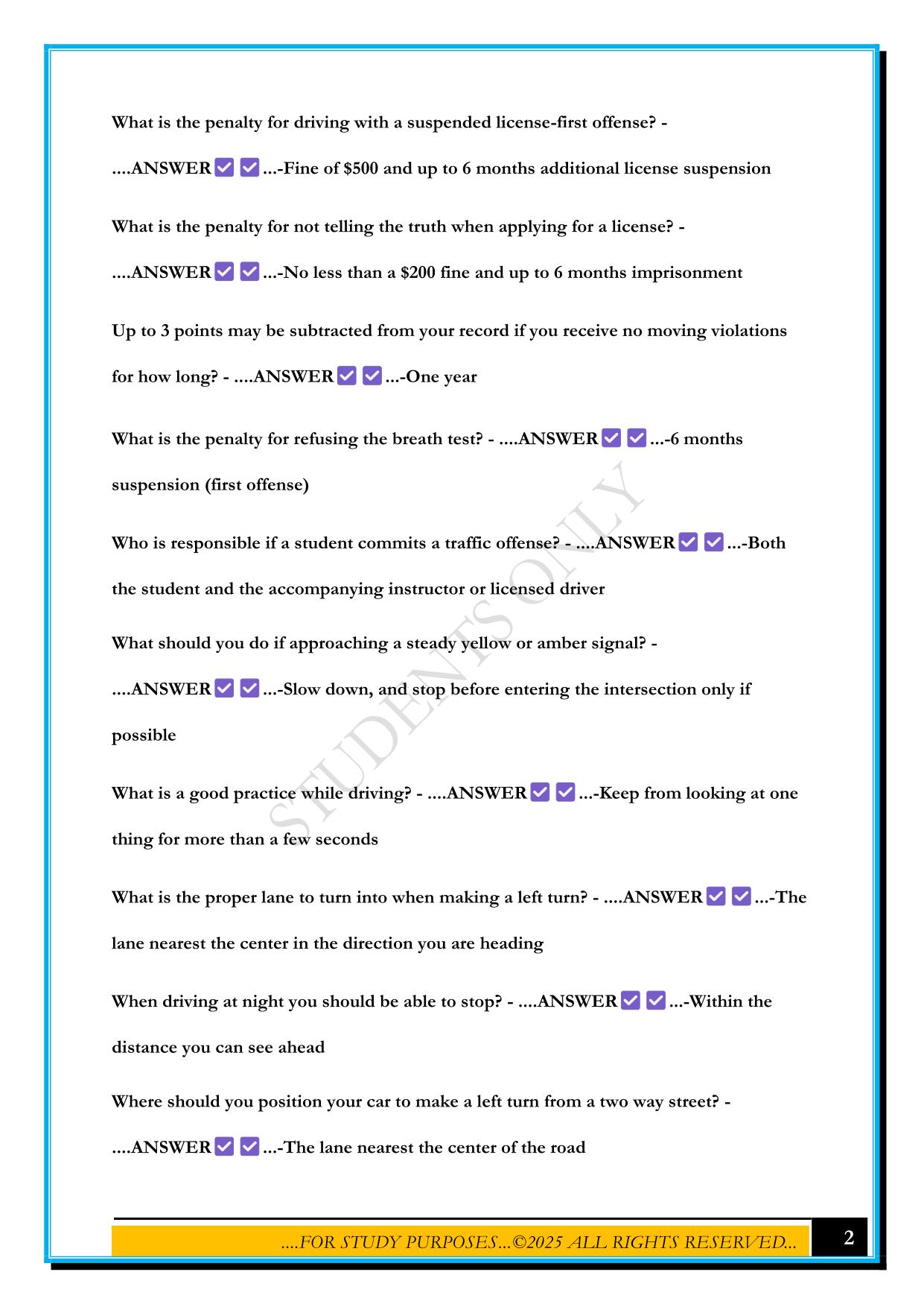 NEW JERSEY DMV PERMIT TEST 2025 QUESTIONS AND ANSWERS
