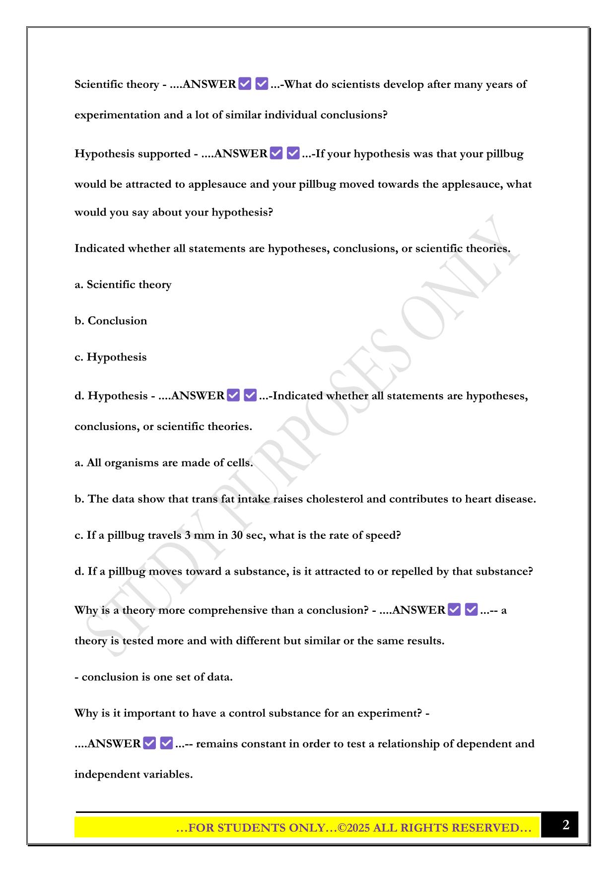 BIO 100 Lab Test #1 2025 Questions and Answers