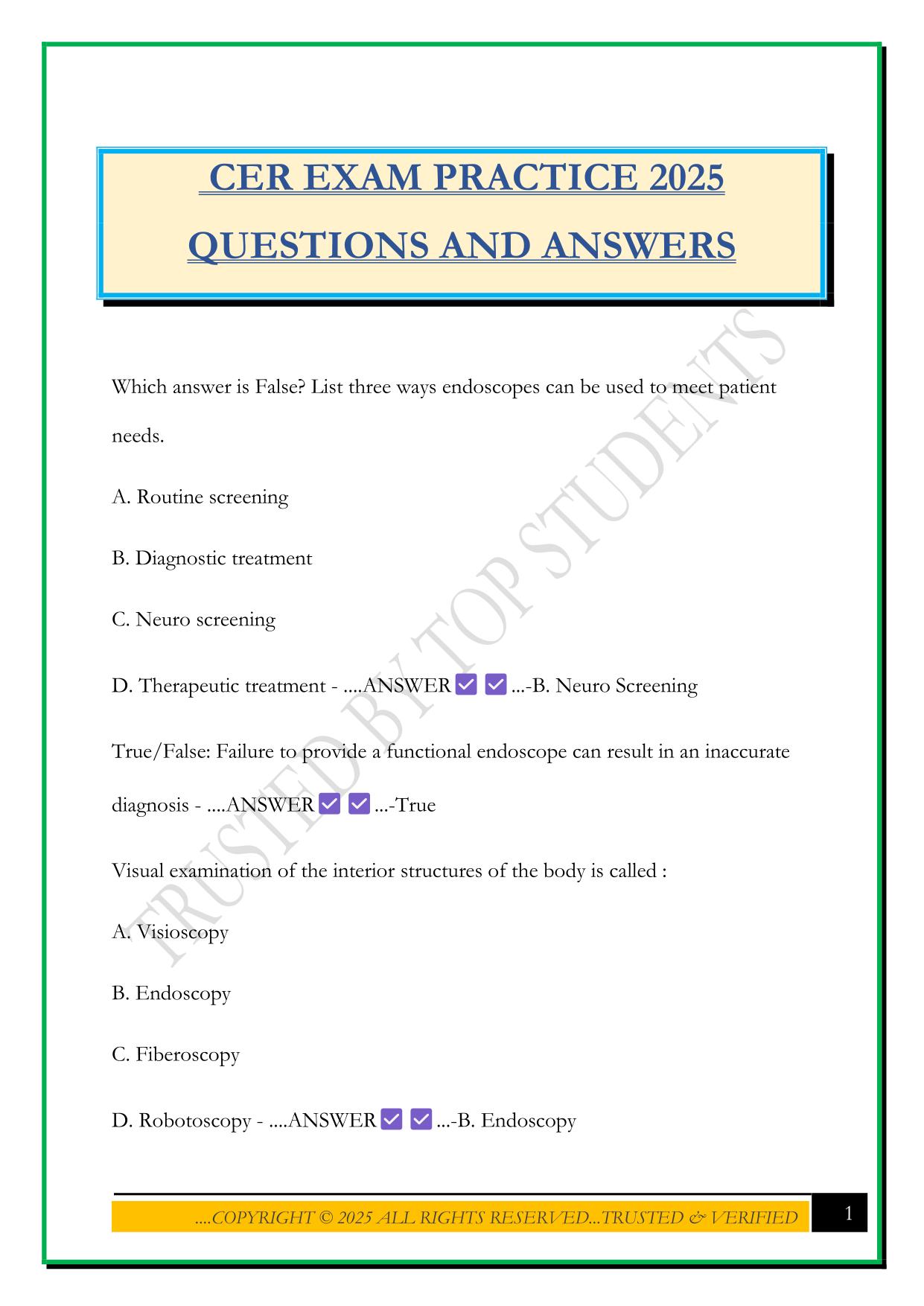 CER EXAM PRACTICE 2025 QUESTIONS AND ANSWERS