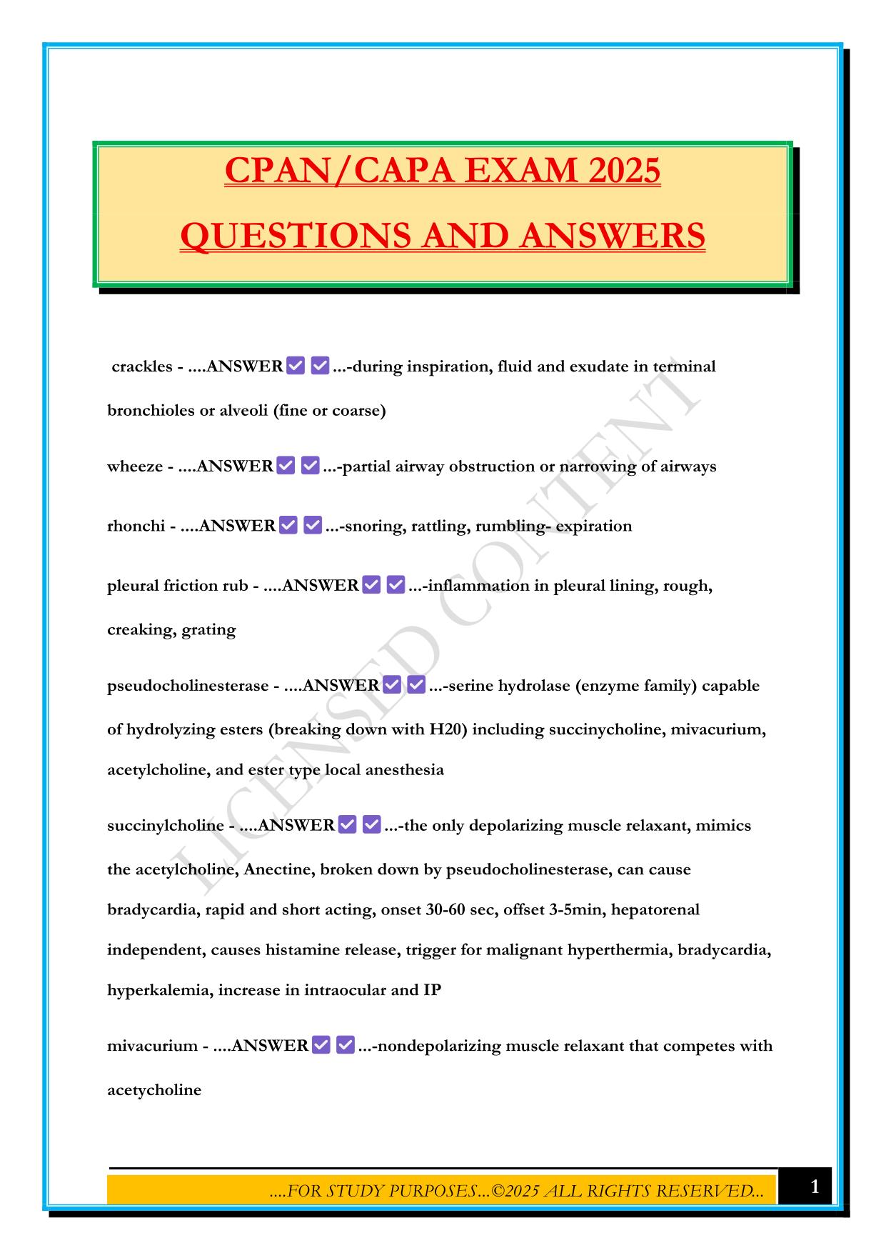 CPAN/CAPA EXAM 2025 QUESTIONS AND ANSWERS