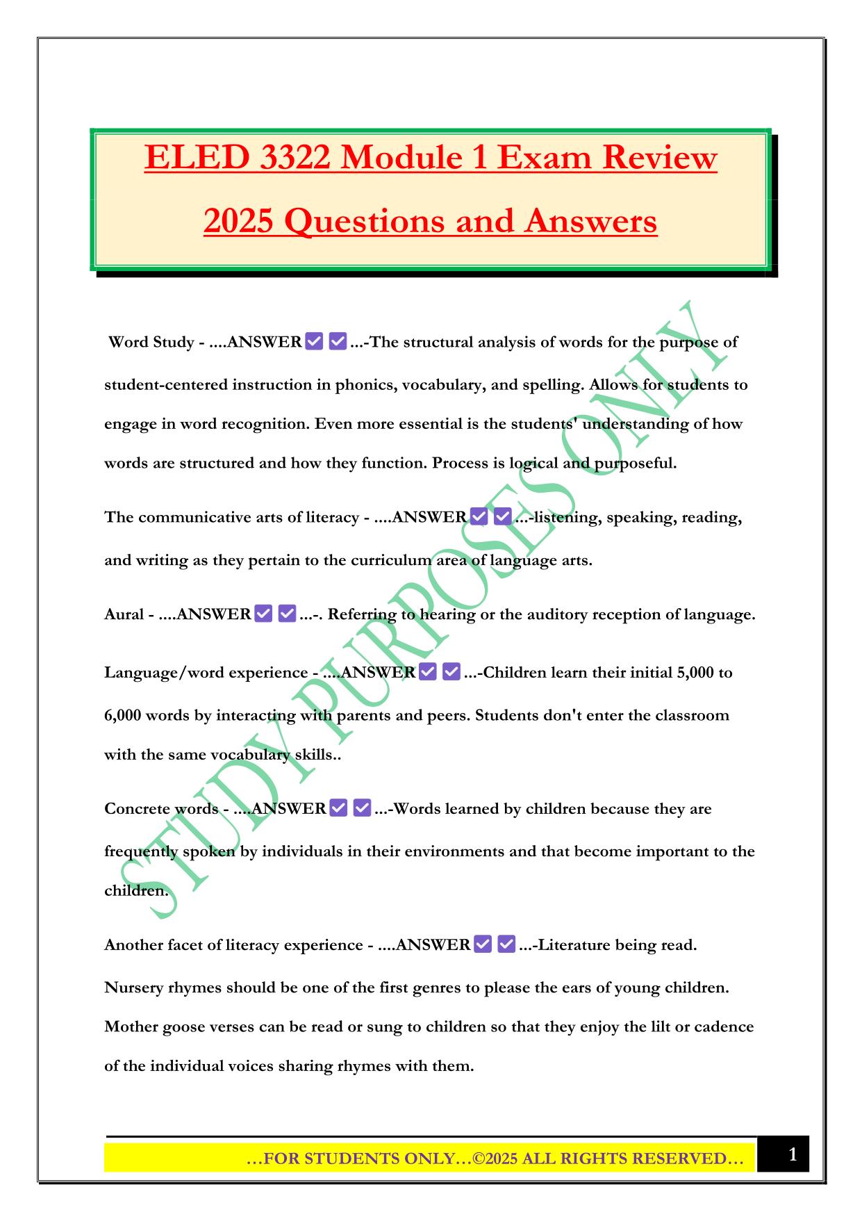 ELED 3322 Module 1 Exam Review 2025 Questions and Answers