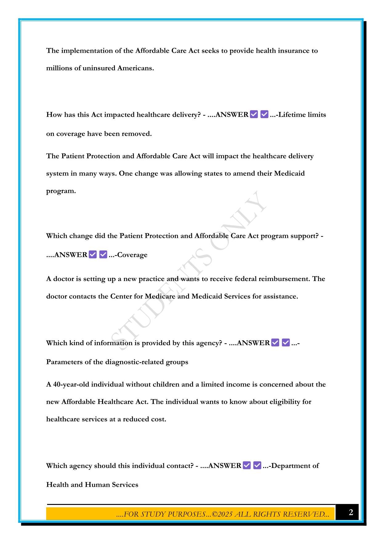 WGU C425 - HEALTHCARE DELIVERY SYSTEMS, REGULATION AND COMPLIANCE EXAM 2025 QUESTIONS AND ANSWERS