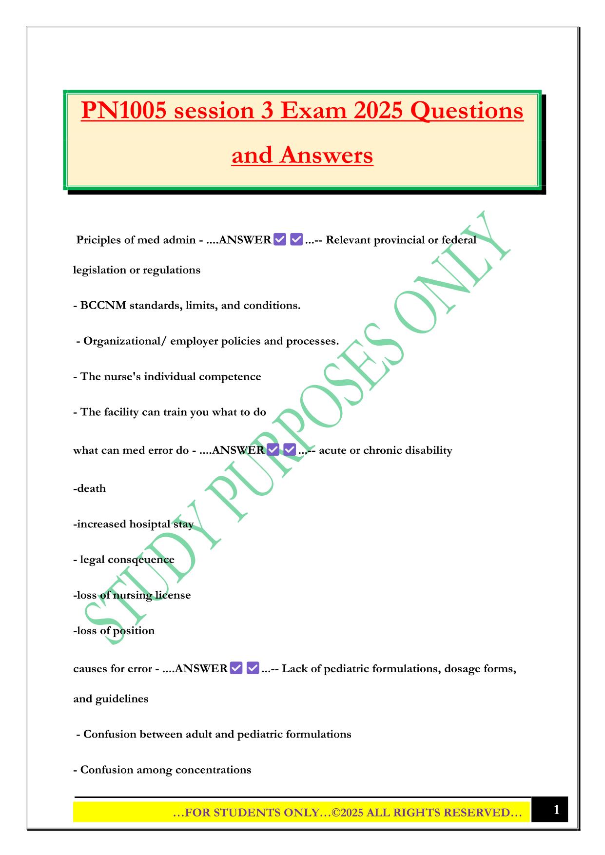PN1005 session 3 Exam 2025 Questions and Answers