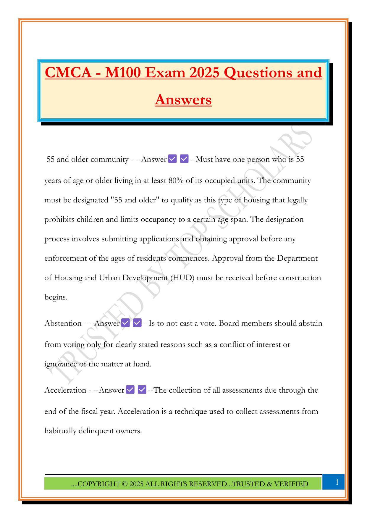 CMCA - M100 Exam 2025 Questions and Answers