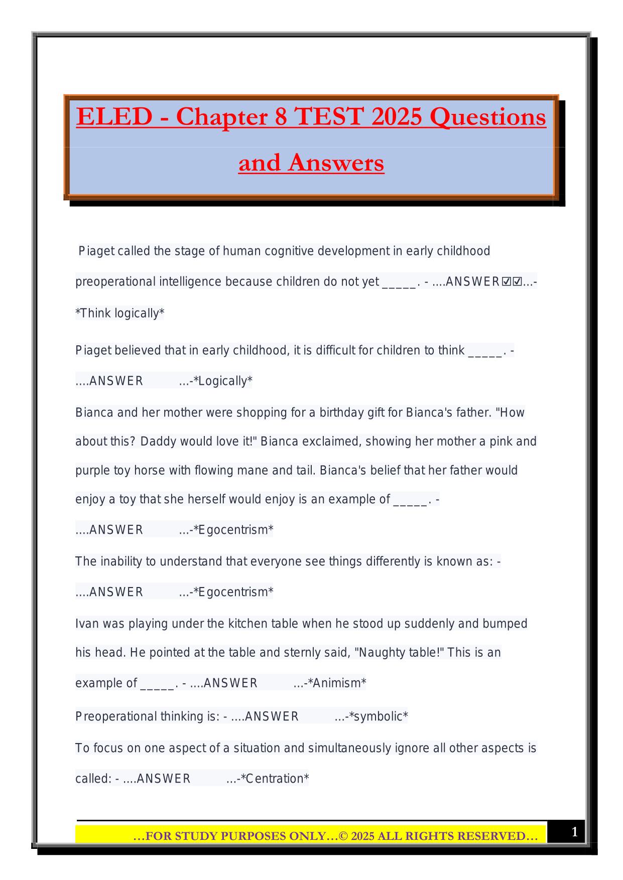 ELED - Chapter 8 TEST 2025 Questions and Answers