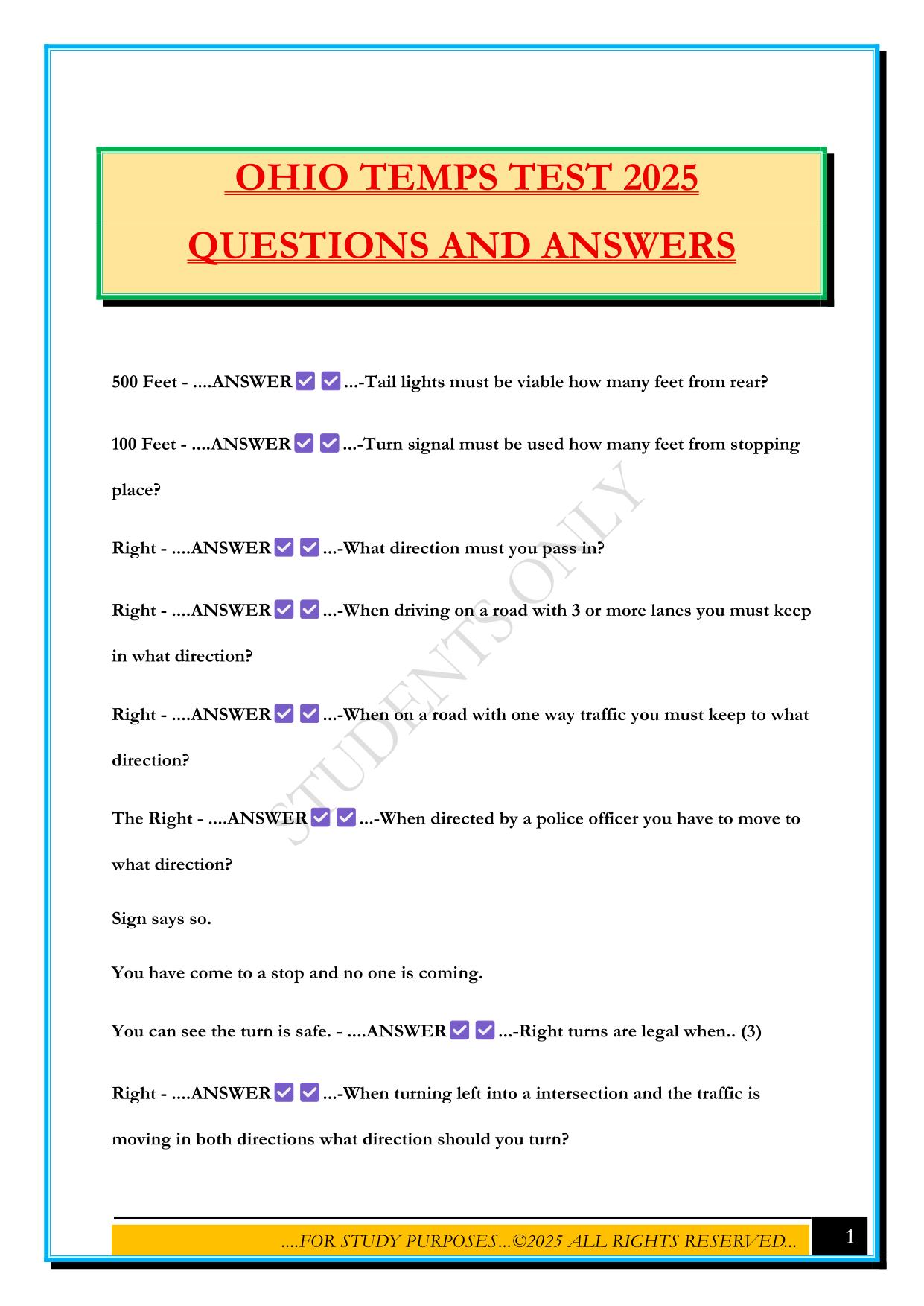 OHIO BMV Bundled Exams 2025/2026 |Questions and Answers |100% Pass