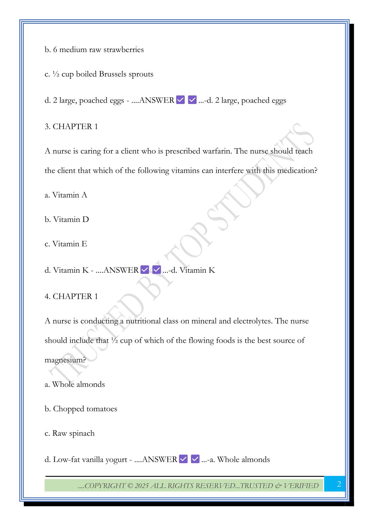 ATI NUTRITION - CHAPTERS 1-8 Exam 2025 Questions and Answers
