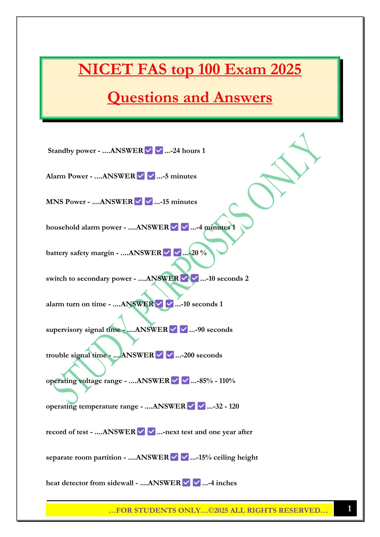 NICET FAS top 100 Exam 2025 Questions and Answers