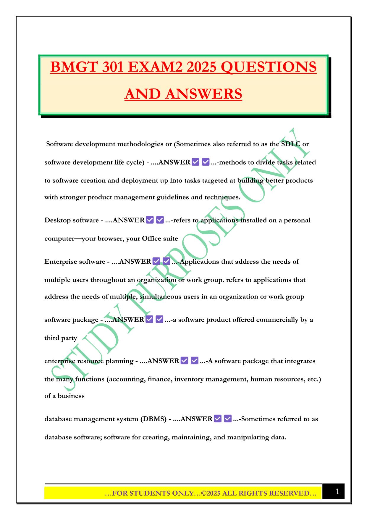 BMGT 301 EXAM2 2025 QUESTIONS AND ANSWERS