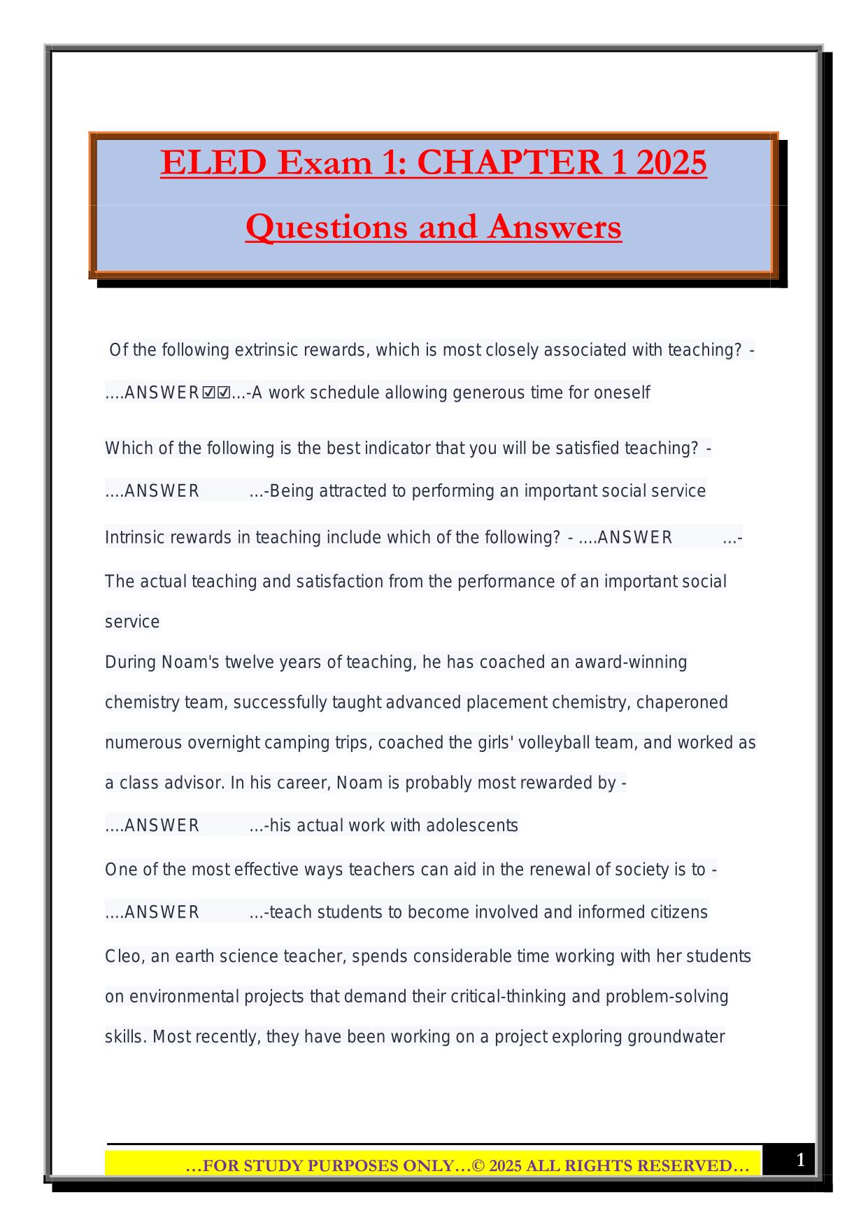 ELED Exam 1: CHAPTER 1 2025 Questions and Answers