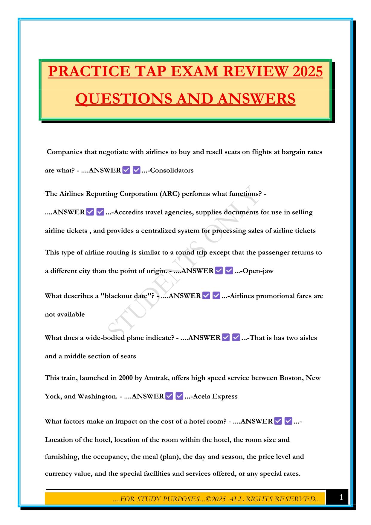 PRACTICE TAP EXAM REVIEW 2025 QUESTIONS AND ANSWERS