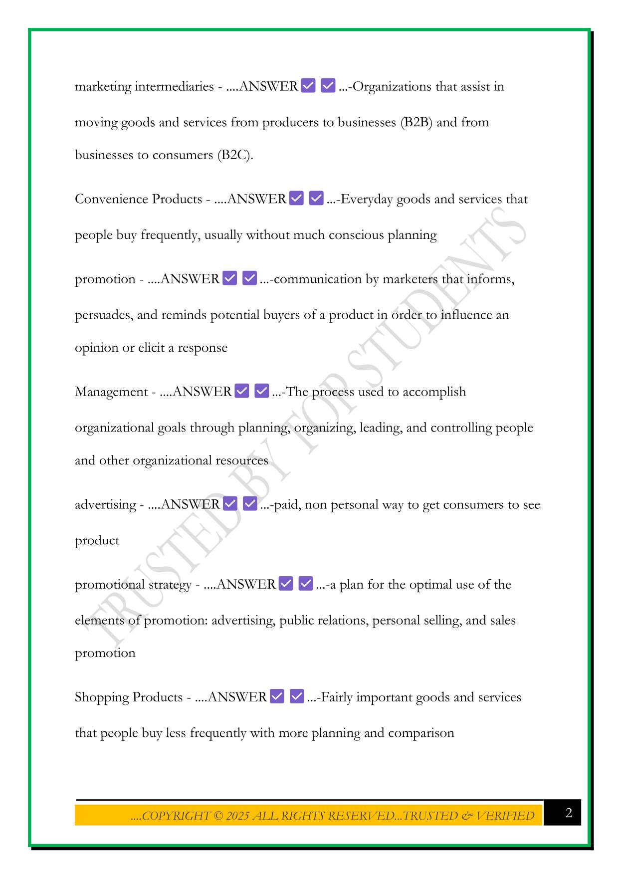 BUS X-100 IUPUI FINAL EXAM 2025 QUESTIONS AND ANSWERS