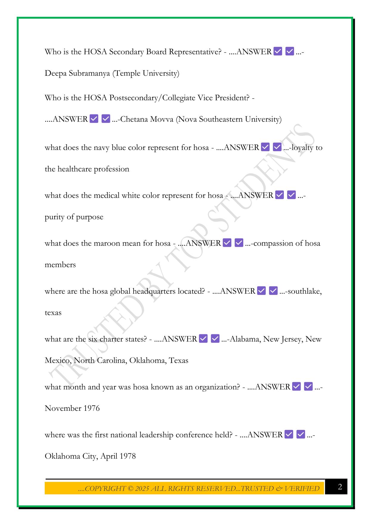 HOSA BOWL - PREP 2025, HOSA BOWL FLASHCARDS QUESTIONS AND ANSWERS