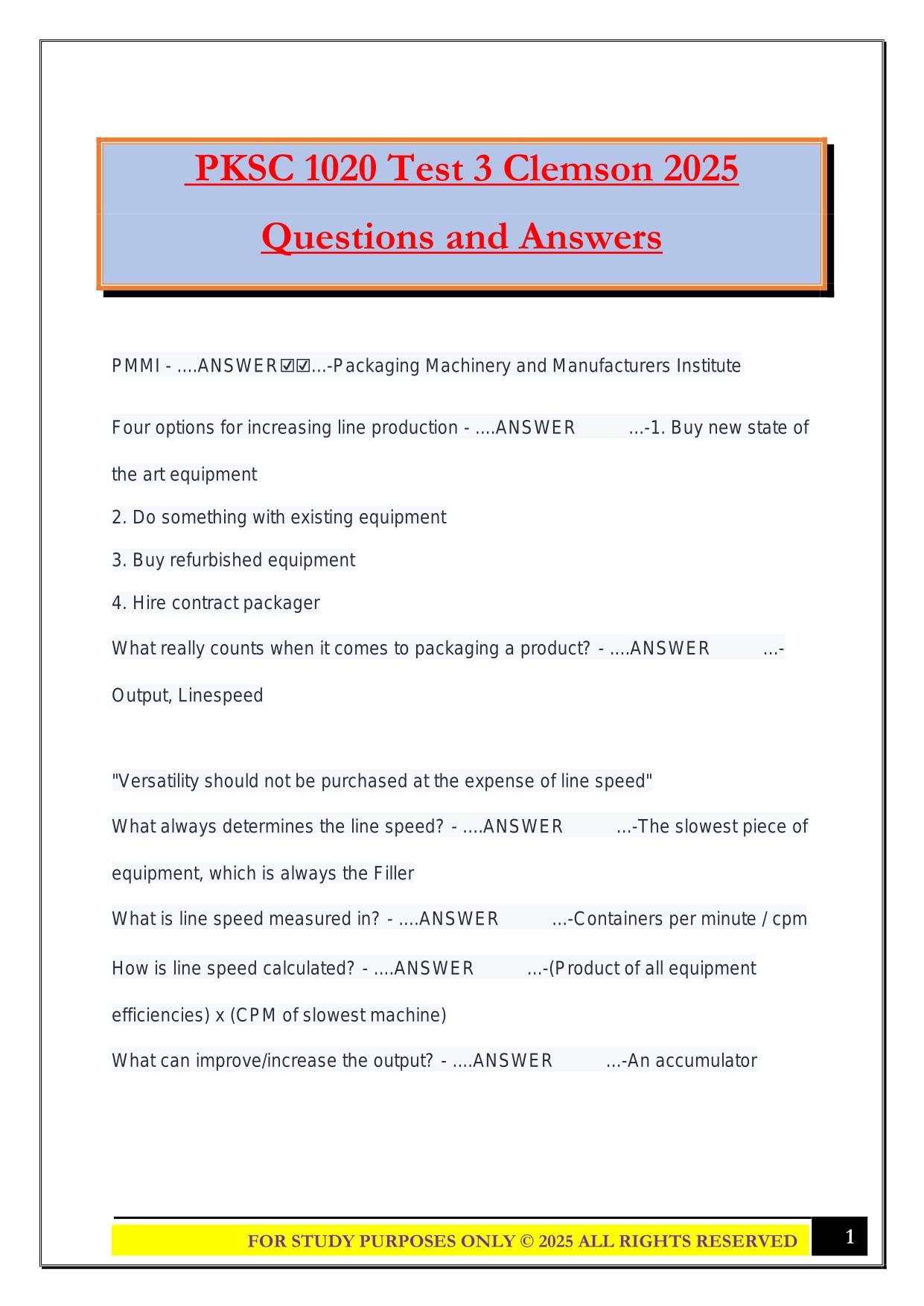 PKSC 1020 Test 3 Clemson 2025 Questions and Answers