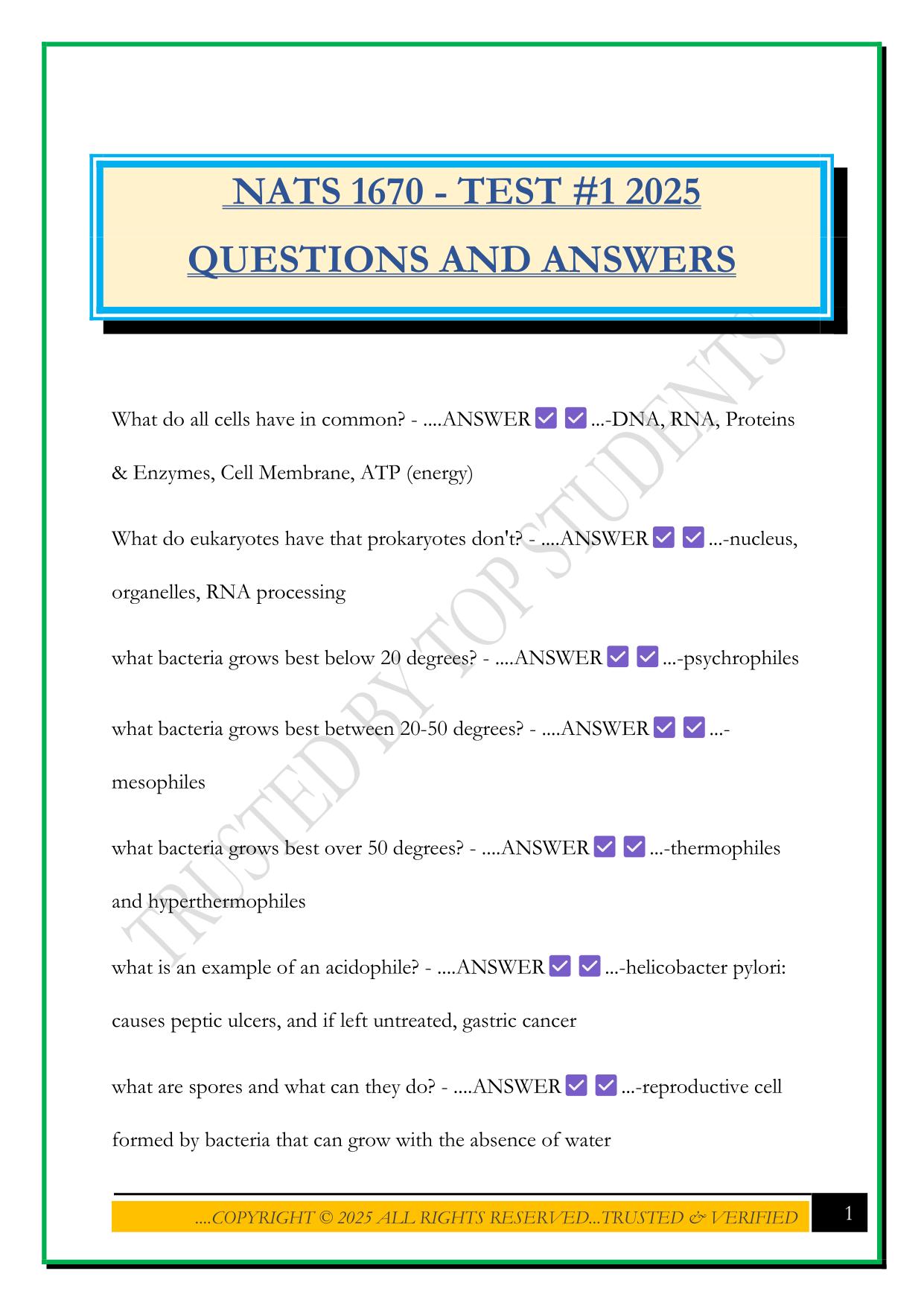 NATS 1670 Bundled Exams Questions and Answers |100% Pass |Verified and Updated