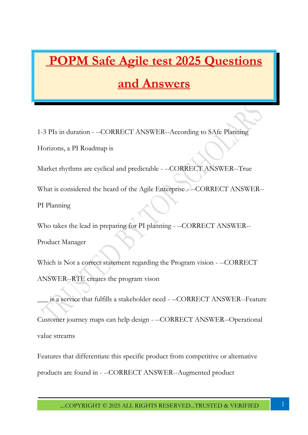 POPM Safe Agile test 2025 Questions and Answers