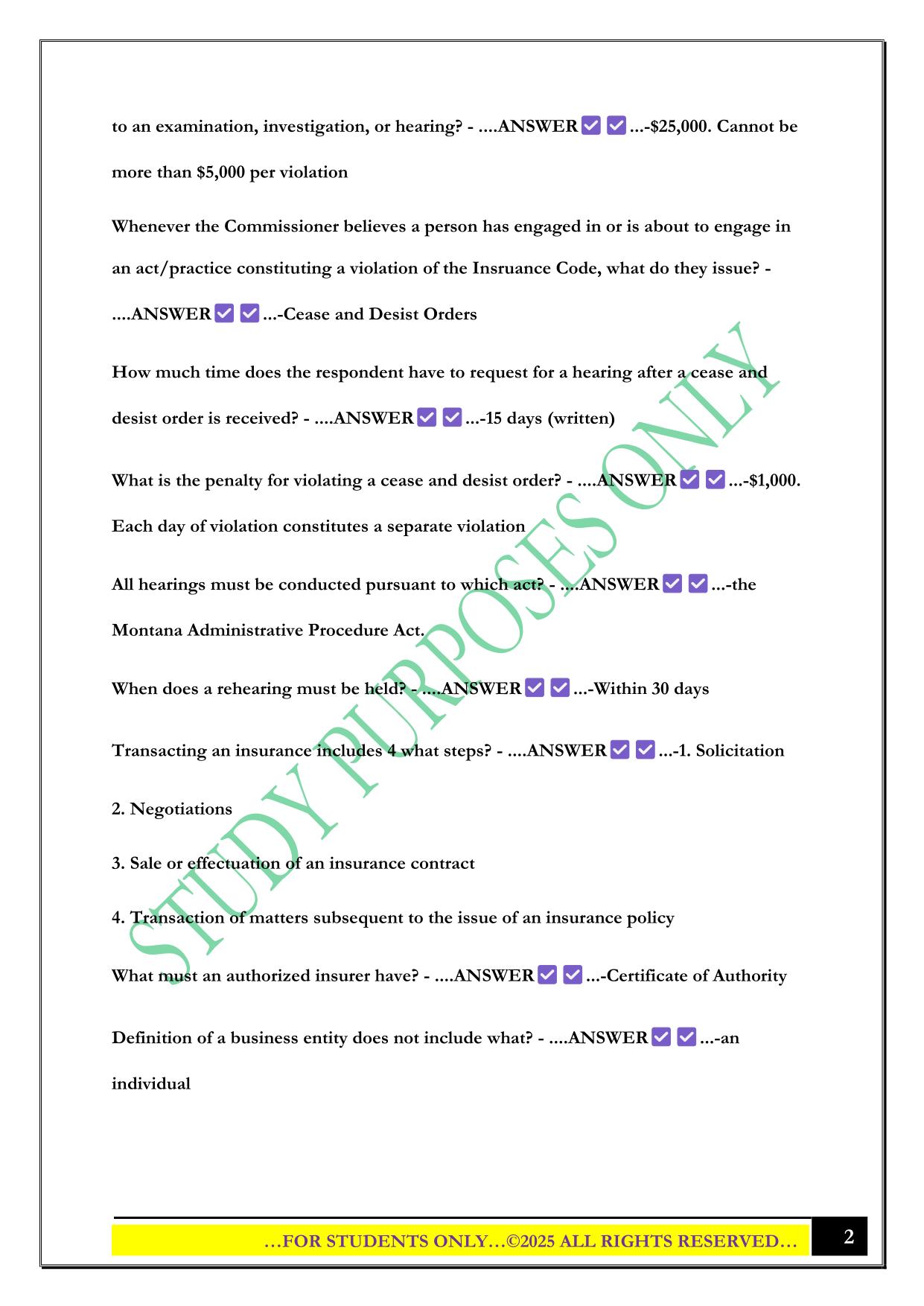 Montana State Life Insurance Exam 2025 Questions and Answers