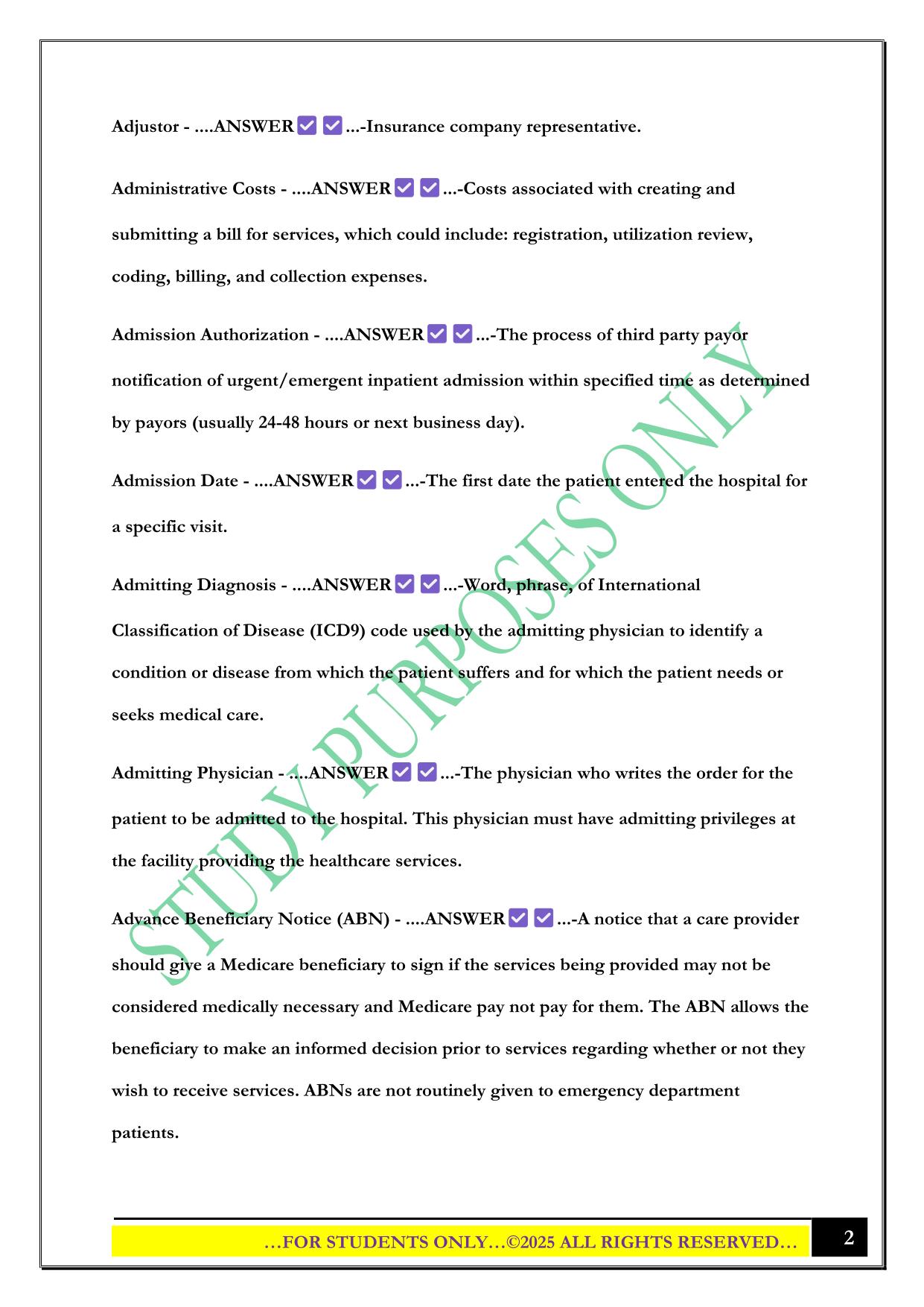 NAHAM Glossary Exam 2025 Questions and Answers