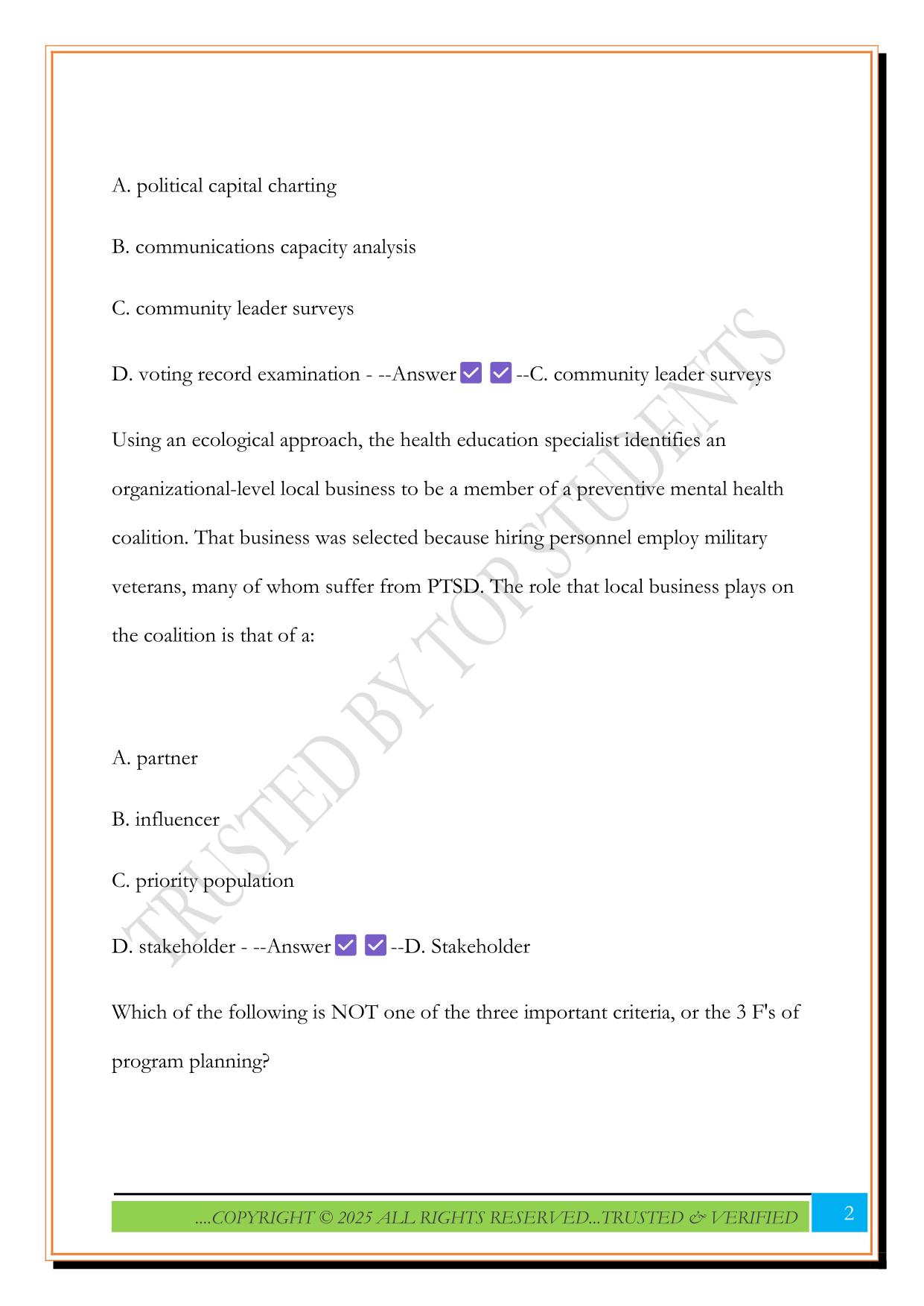 CHES exam review 2025 Questions and Answers