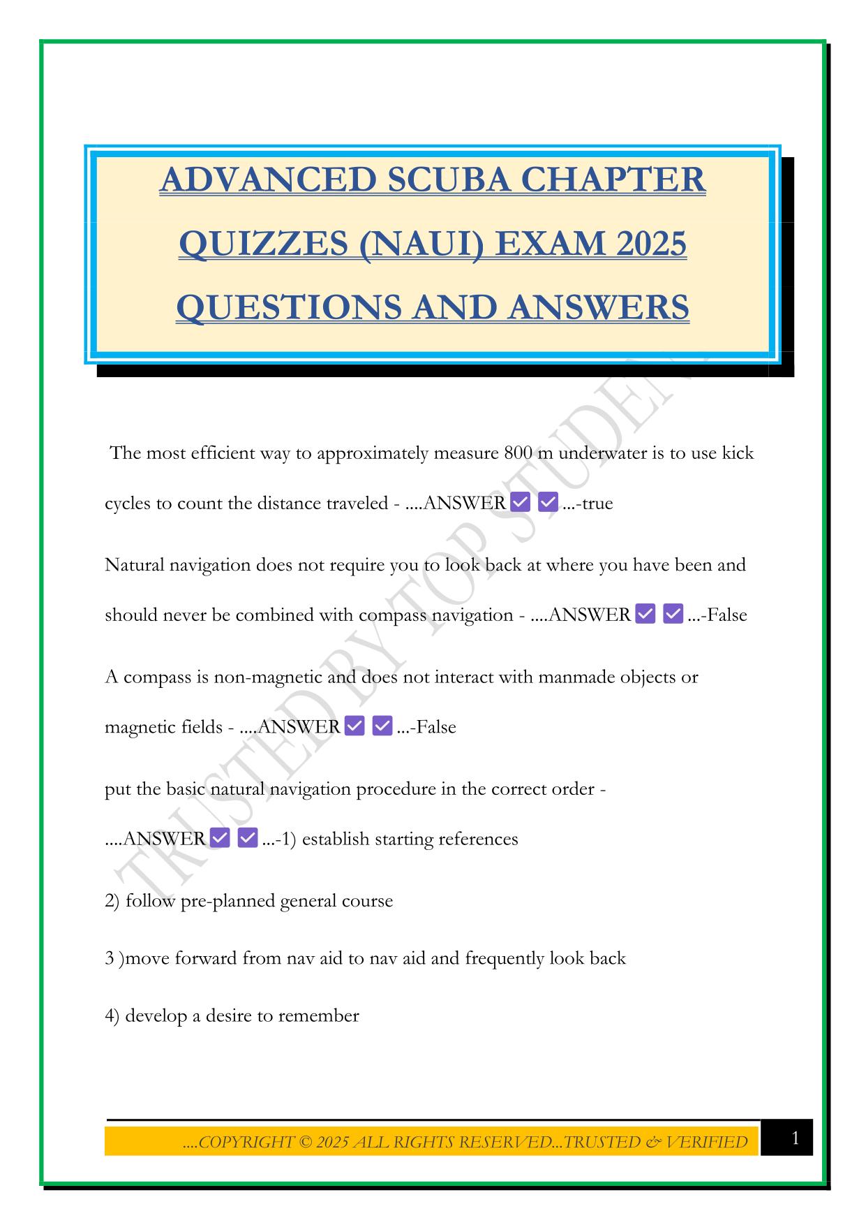 ADVANCED SCUBA CHAPTER QUIZZES (NAUI) EXAM 2025 QUESTIONS AND ANSWERS