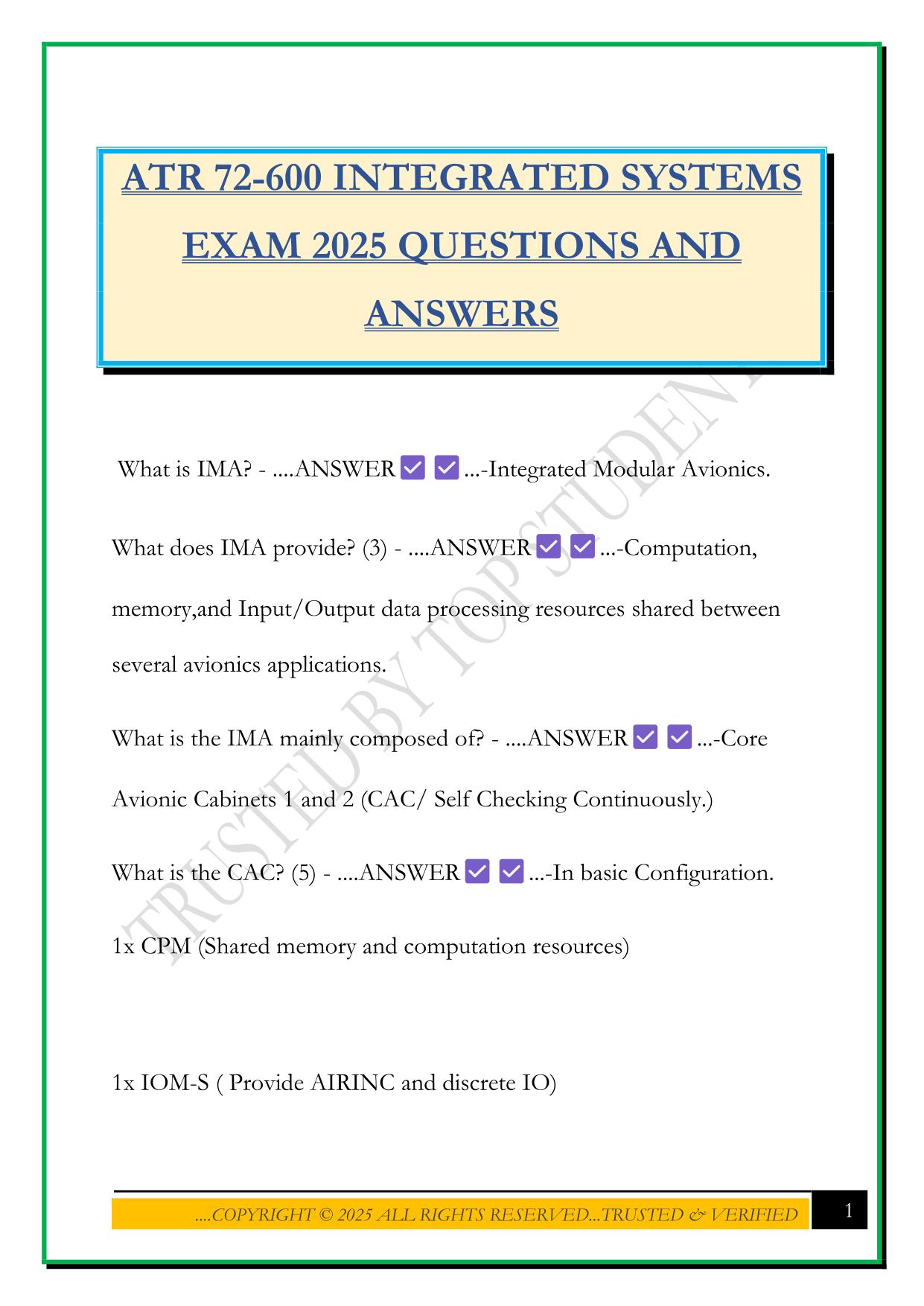 ATR 72-600 INTEGRATED SYSTEMS EXAM 2025 QUESTIONS AND ANSWERS