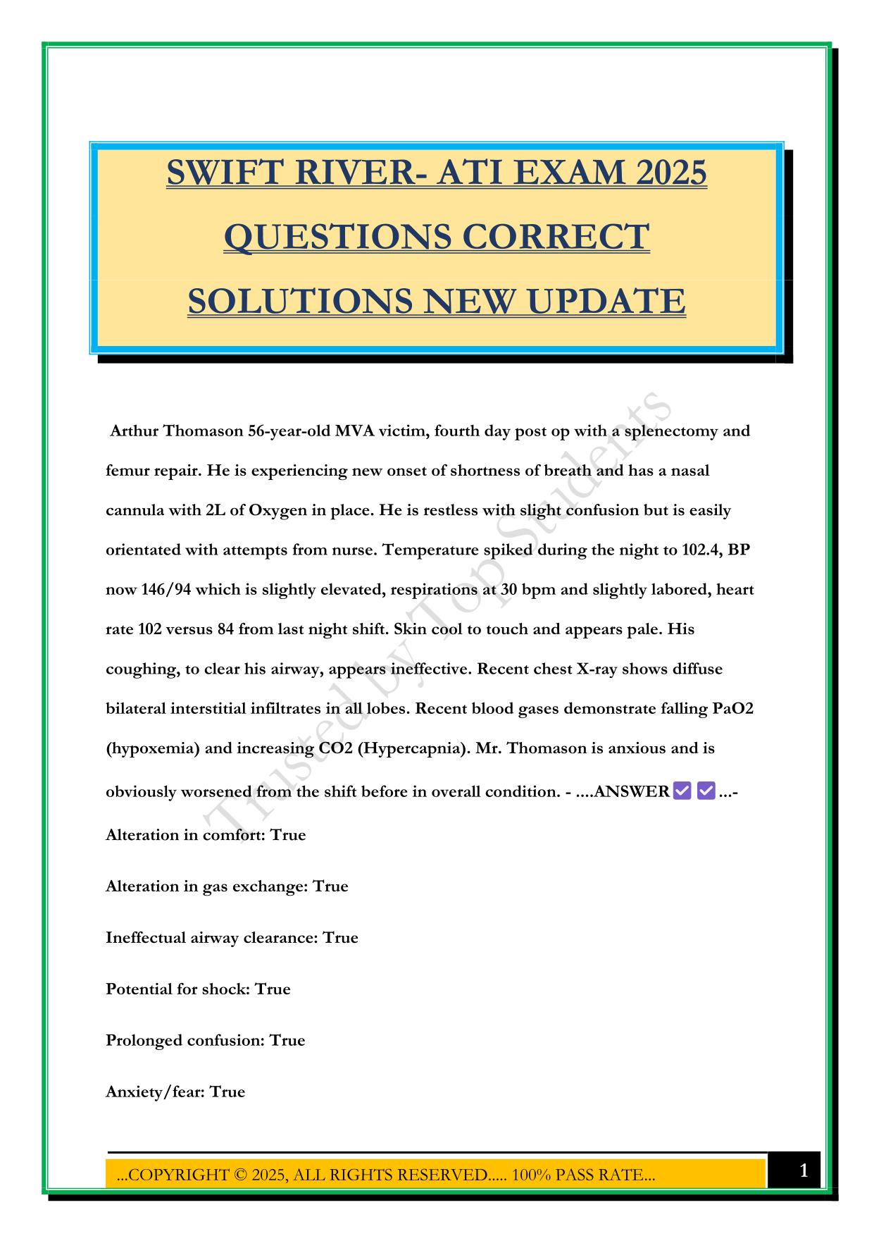 SWIFT RIVER- ATI EXAM 2025 QUESTIONS CORRECT SOLUTIONS NEW UPDATE
