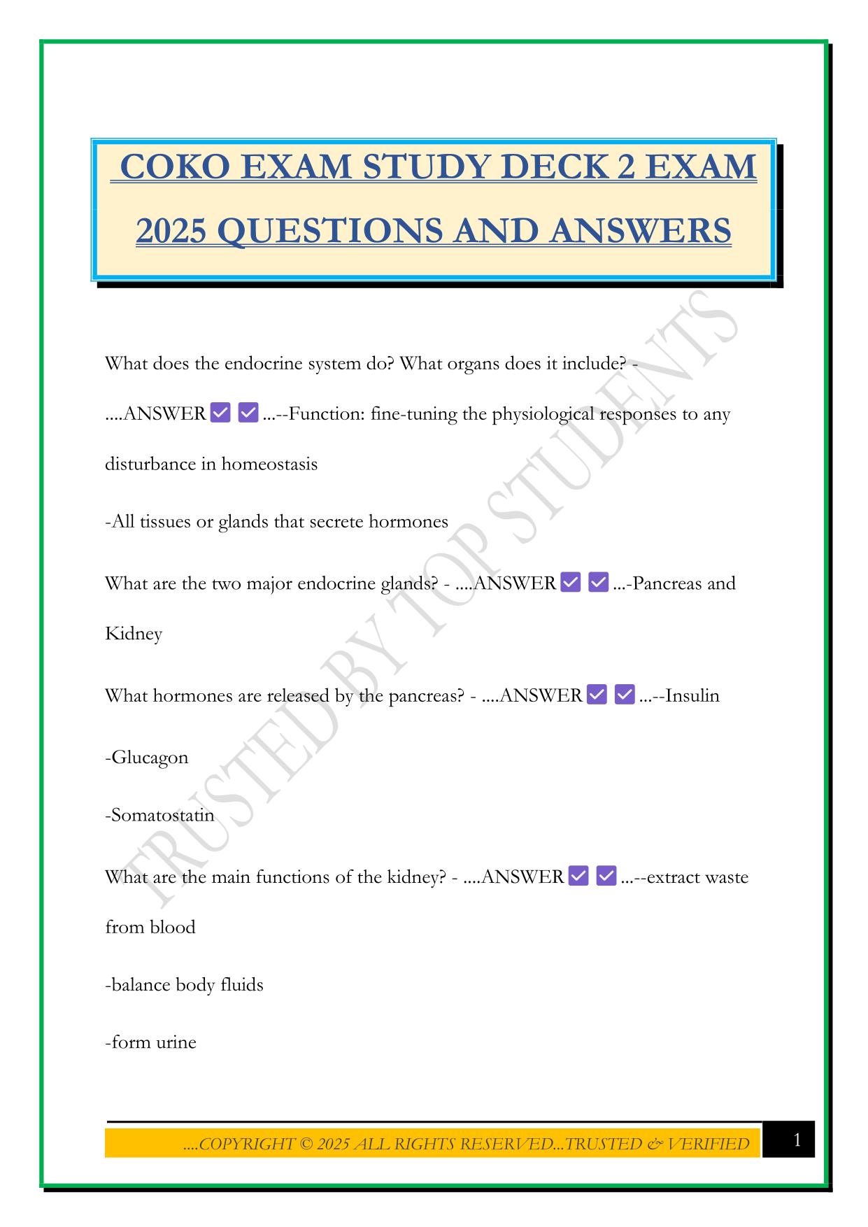 COKO EXAM STUDY DECK 2 EXAM 2025 QUESTIONS AND ANSWERS