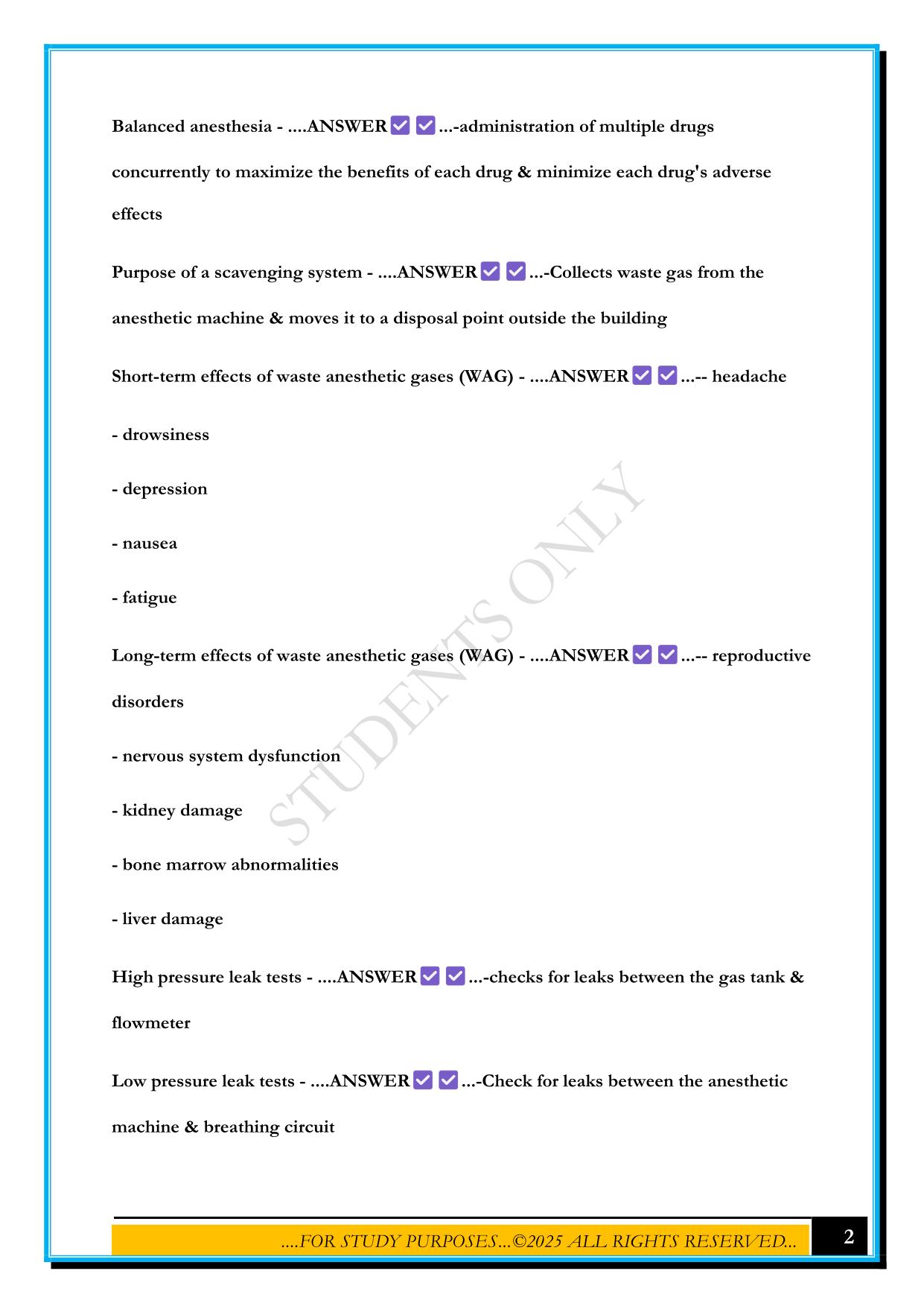 ANESTHESIA EXAM 1 2025 QUESTIONS AND ANSWERS