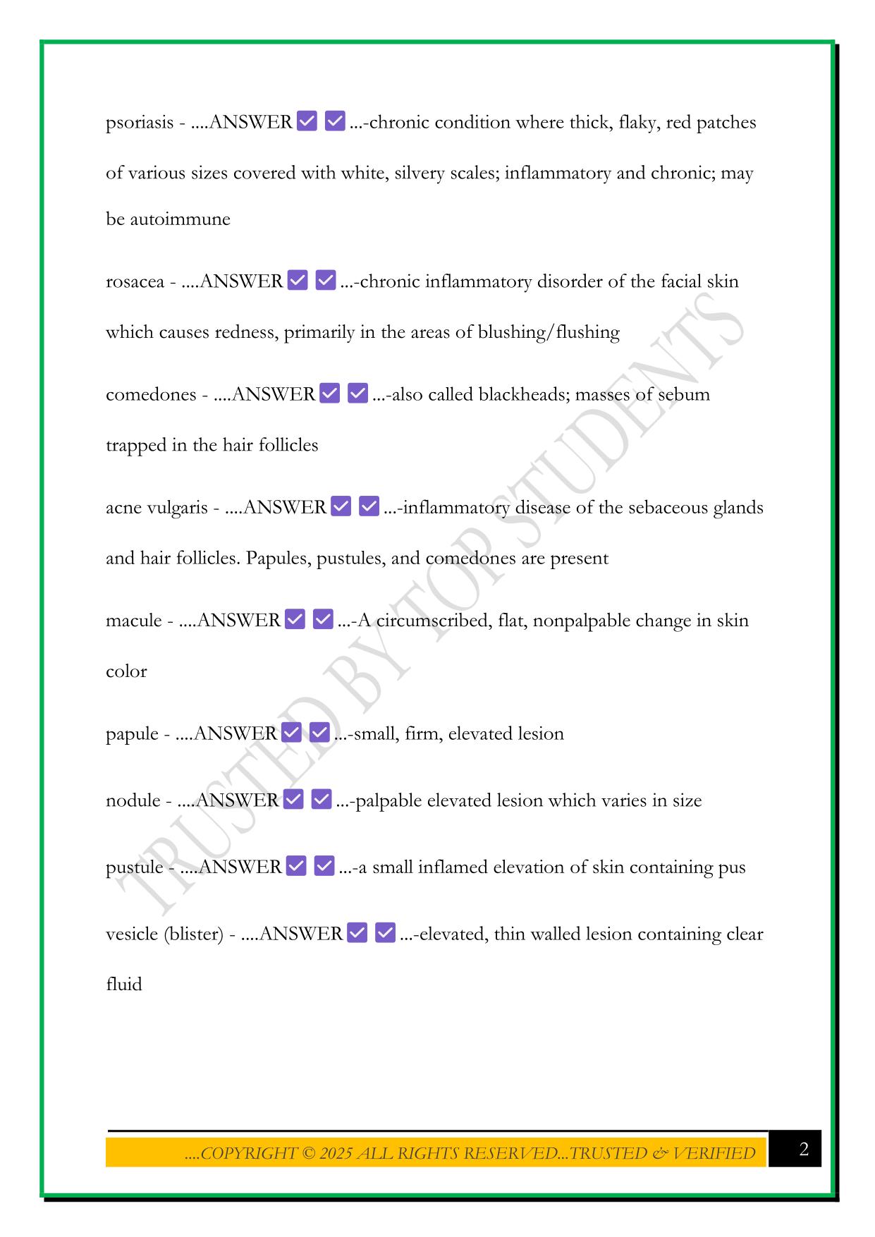 HOSA PATHOPHYSIOLOGY INTEGUMENTARY EXAM 2025 QUESTIONS AND ANSWERS