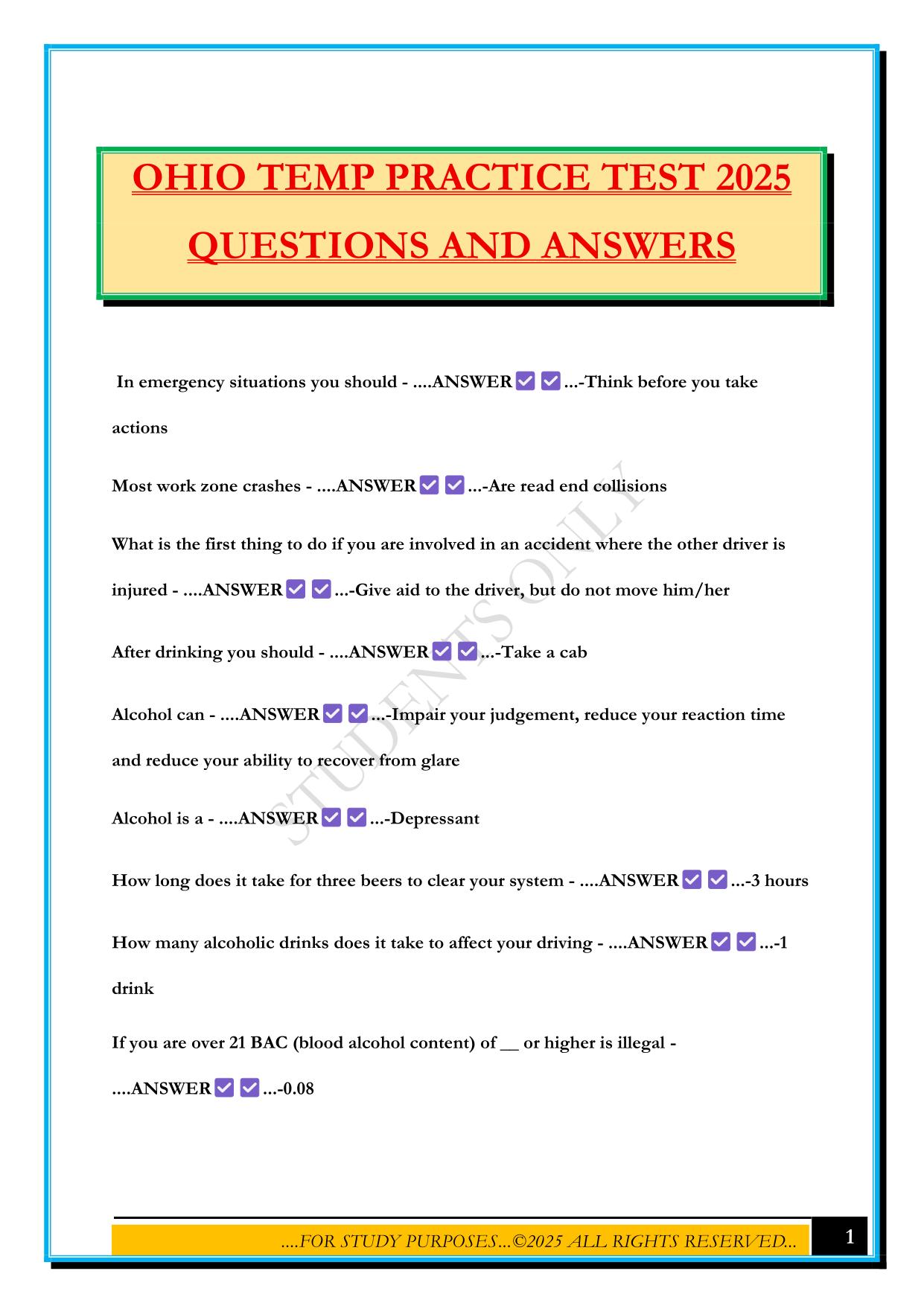 OHIO TEMP PRACTICE TEST 2025 QUESTIONS AND ANSWERS