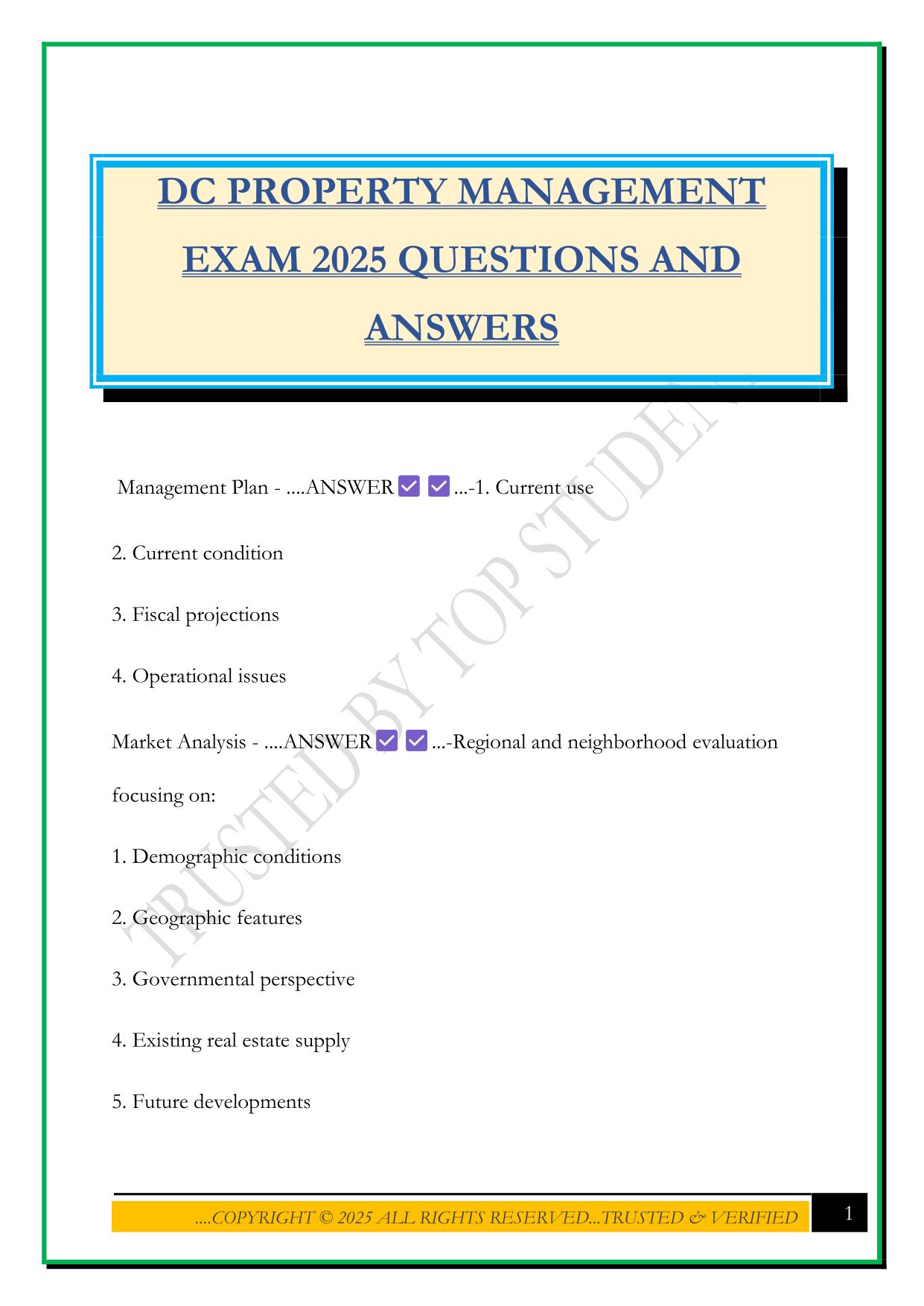 DC PROPERTY MANAGEMENT EXAM 2025 QUESTIONS AND ANSWERS